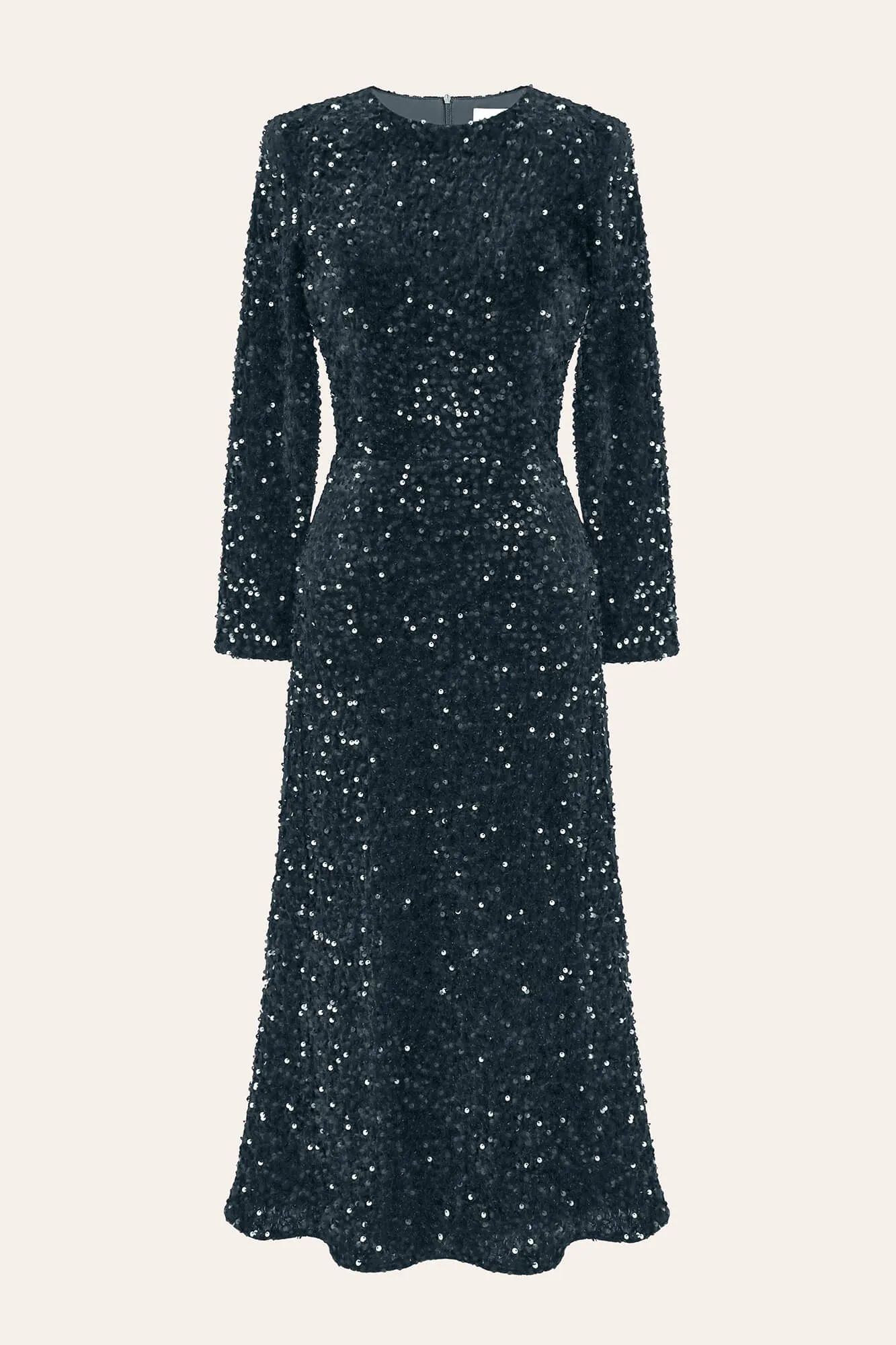 Sequin Decorated Velvet Long Sleeve Midi Dress