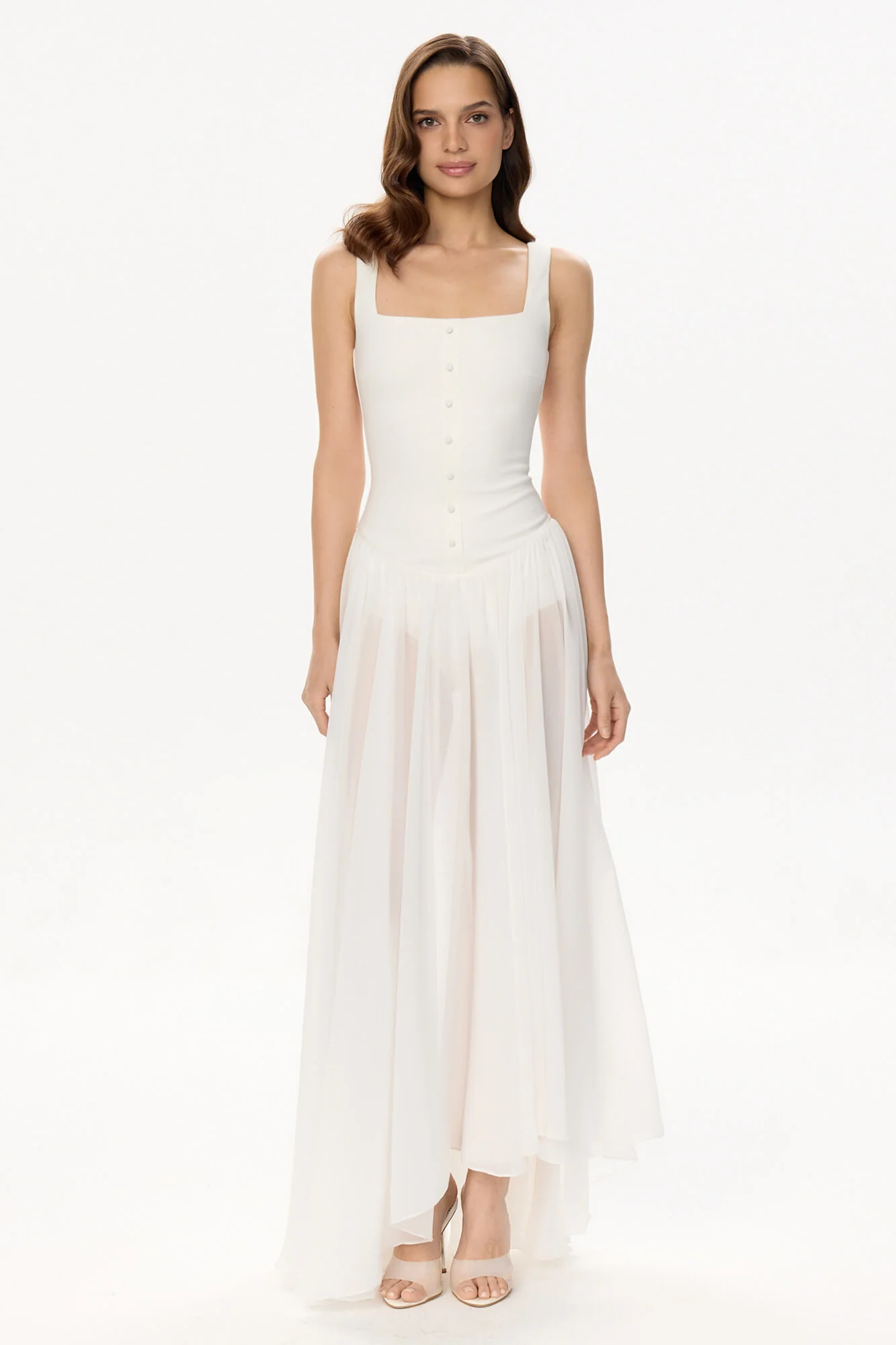 Maxi Dress With Buttons And Asymmetrical Skirt