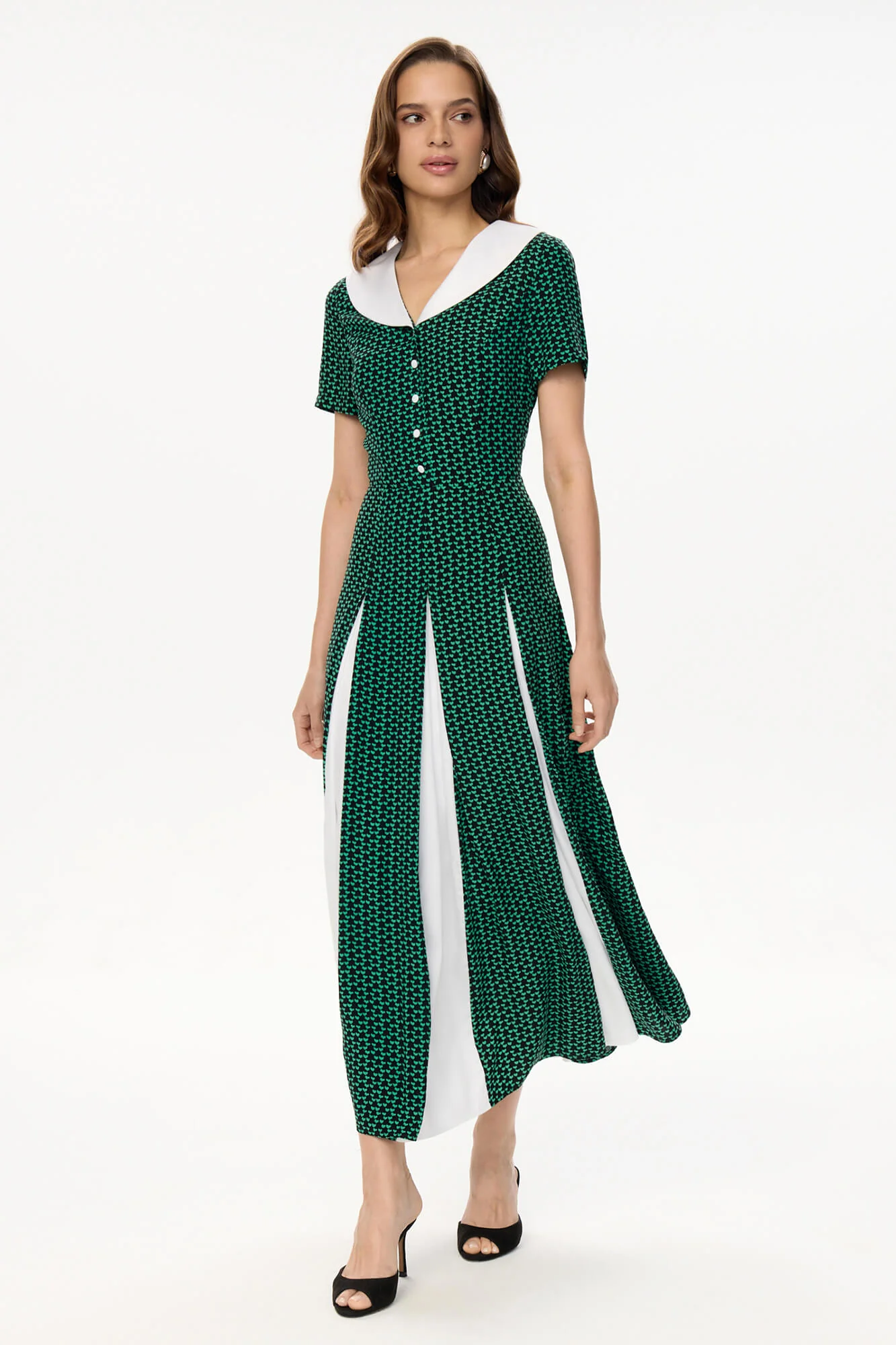 Contrast Collar and Inserts Midi Dress