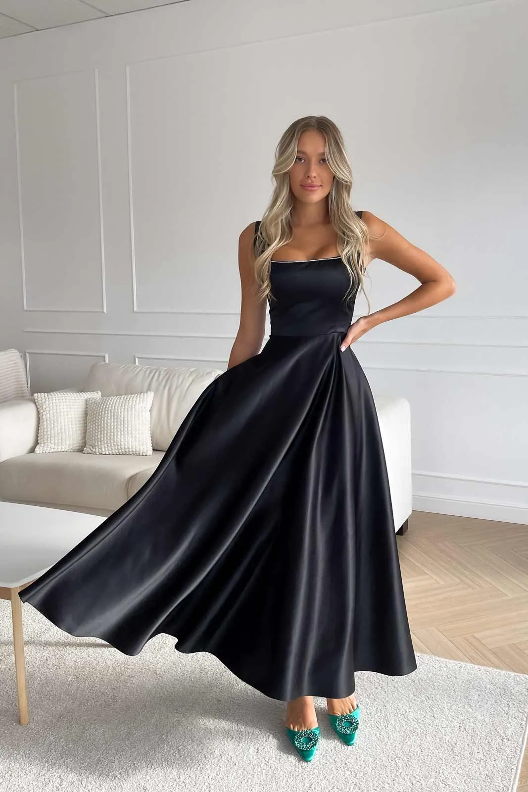 Strap Decorated Bodice Midi Dress