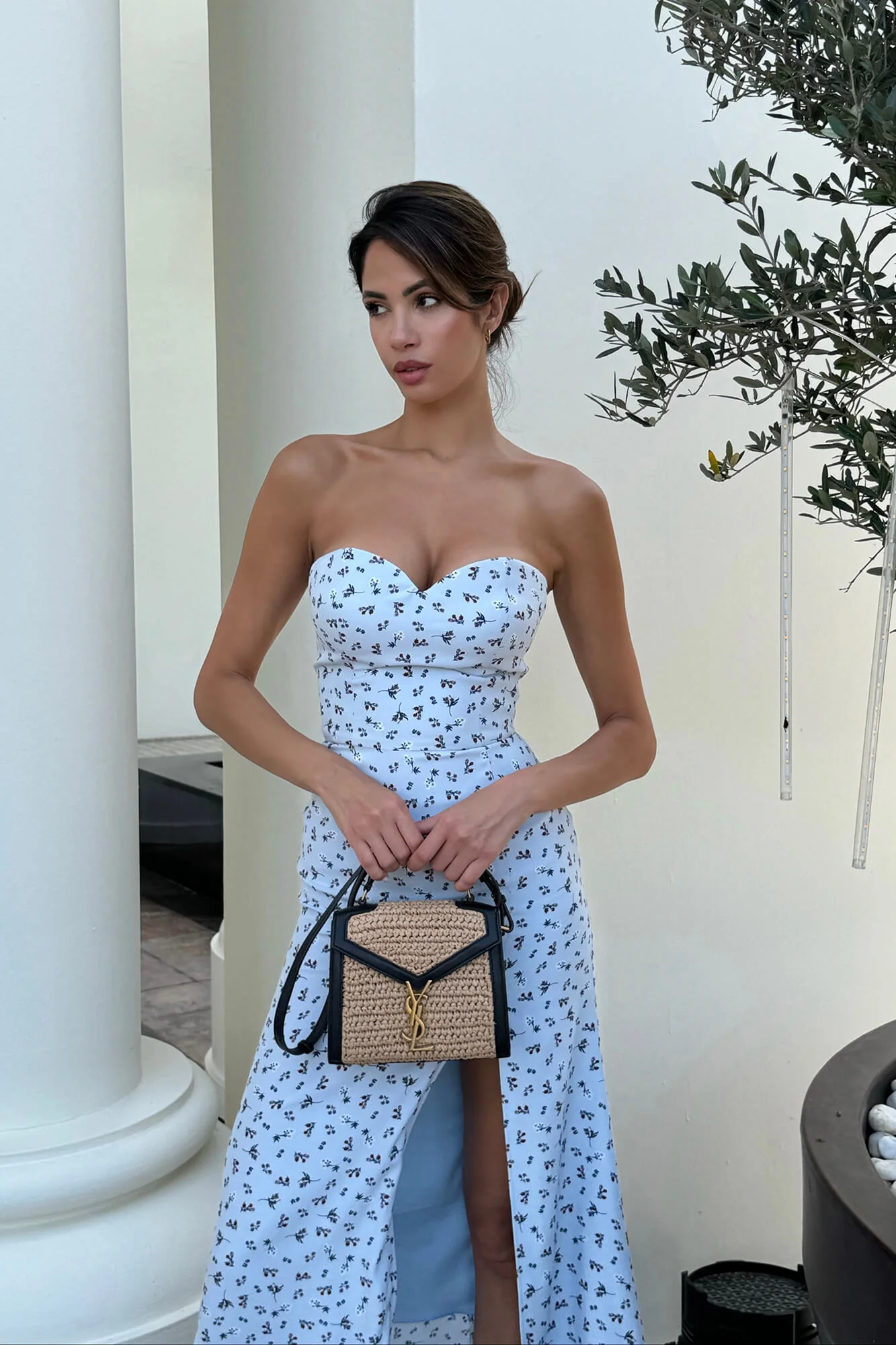 Viscose Slit Corset Midi Dress