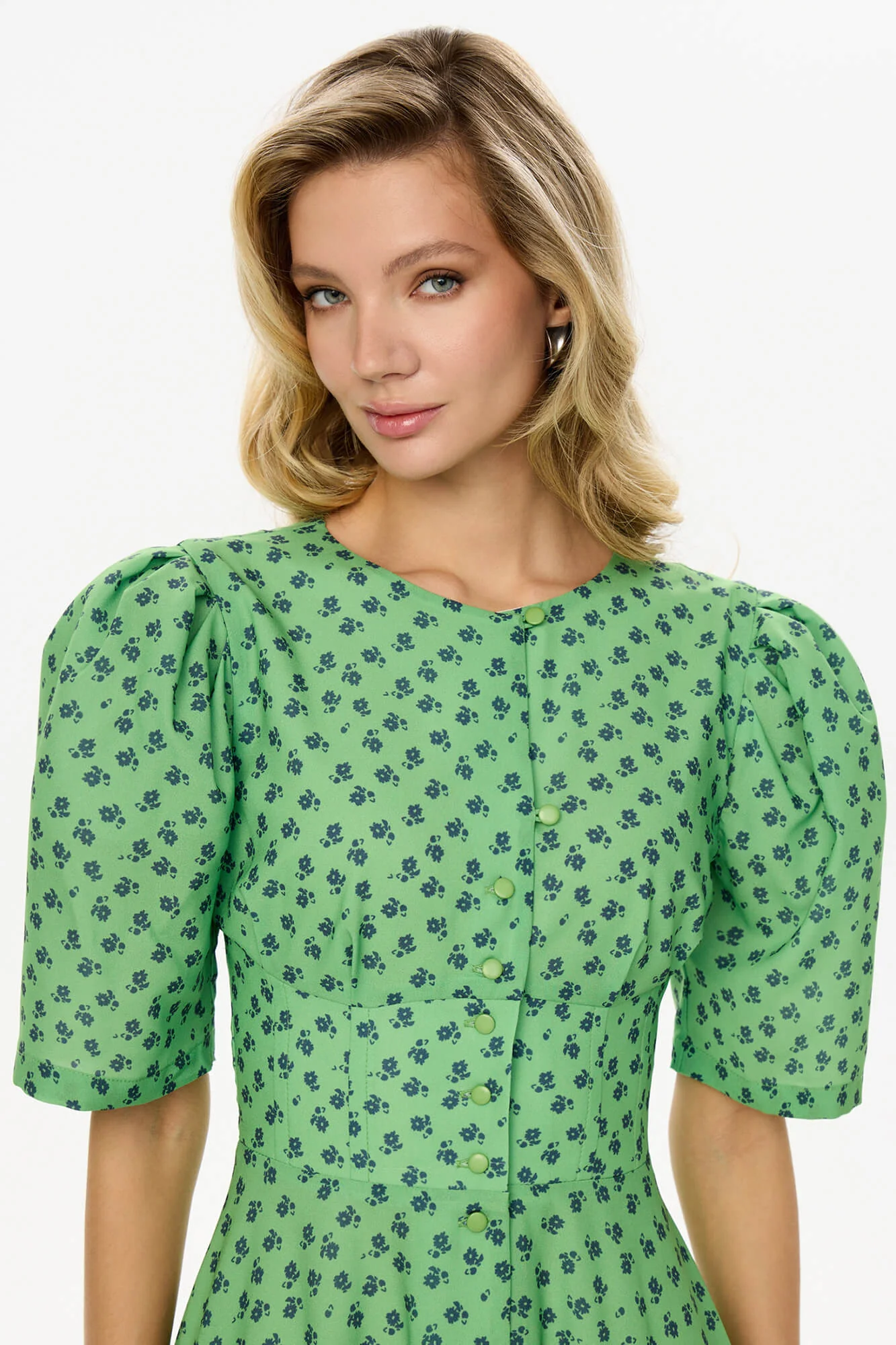 Short Sleeve Buttoned Midi Dress