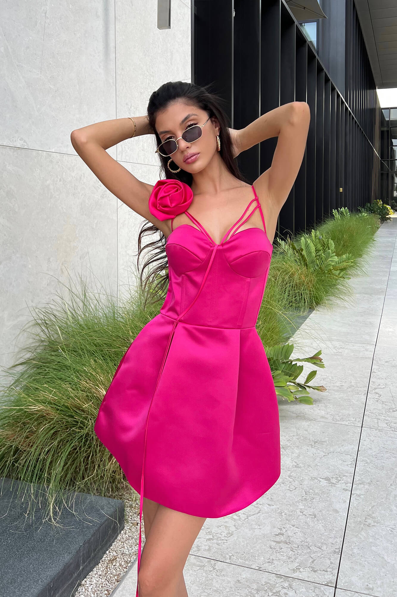 Rose Detail Bell Corset Mini Dress