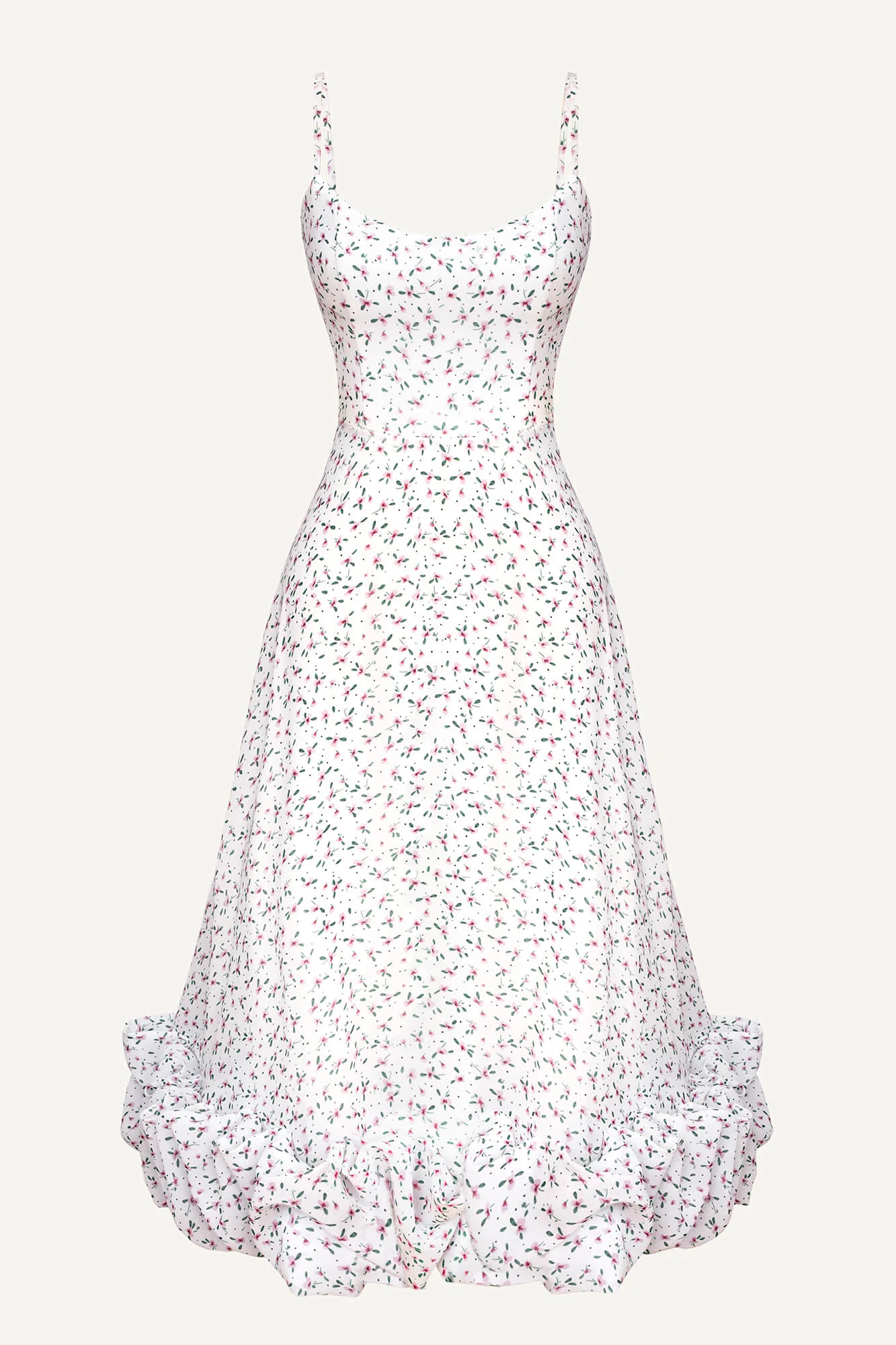 Floral Flounce Bustier Midi Dress