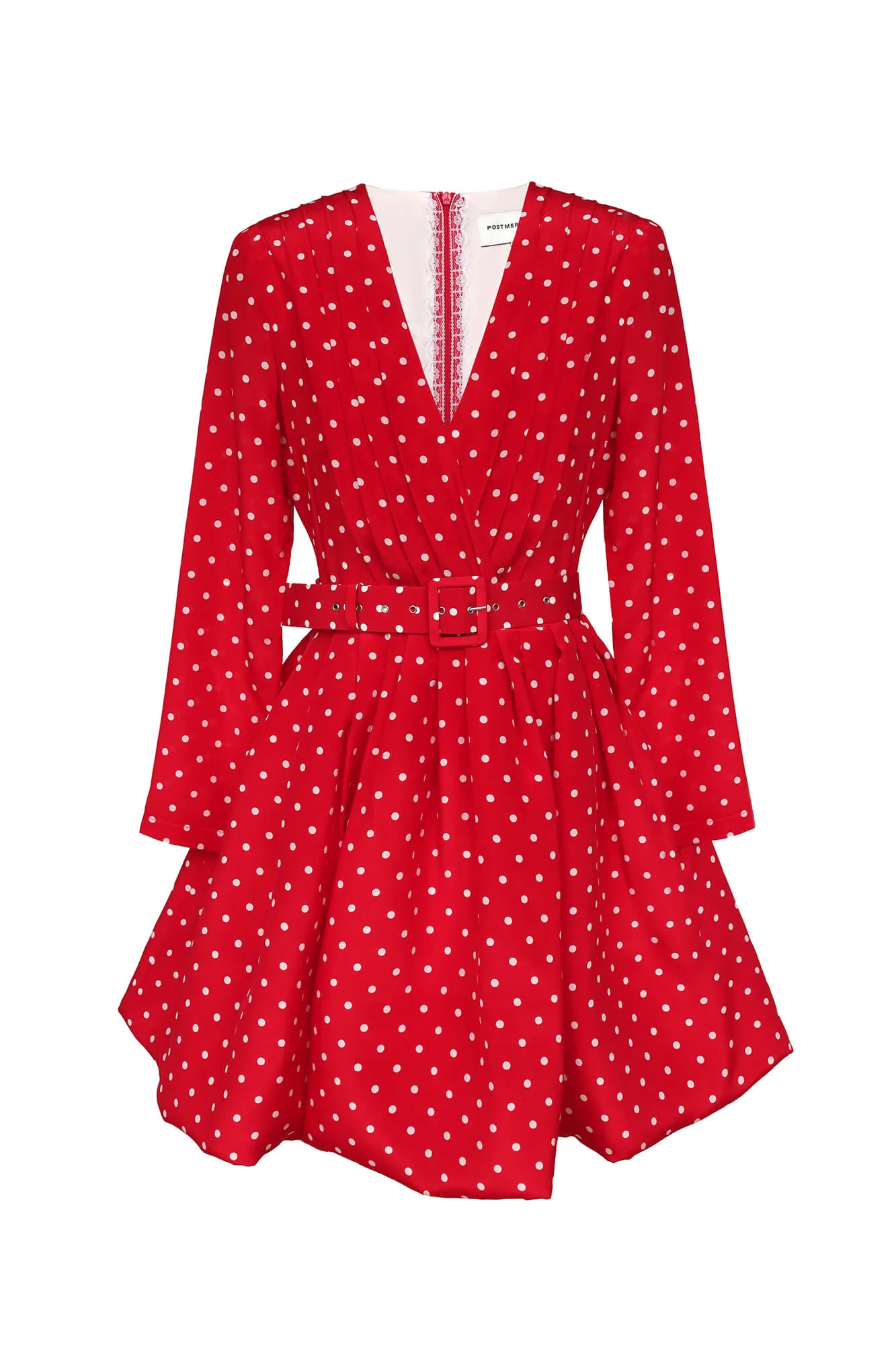 Long Sleeve Pleated Bodice Mini Belted Dress