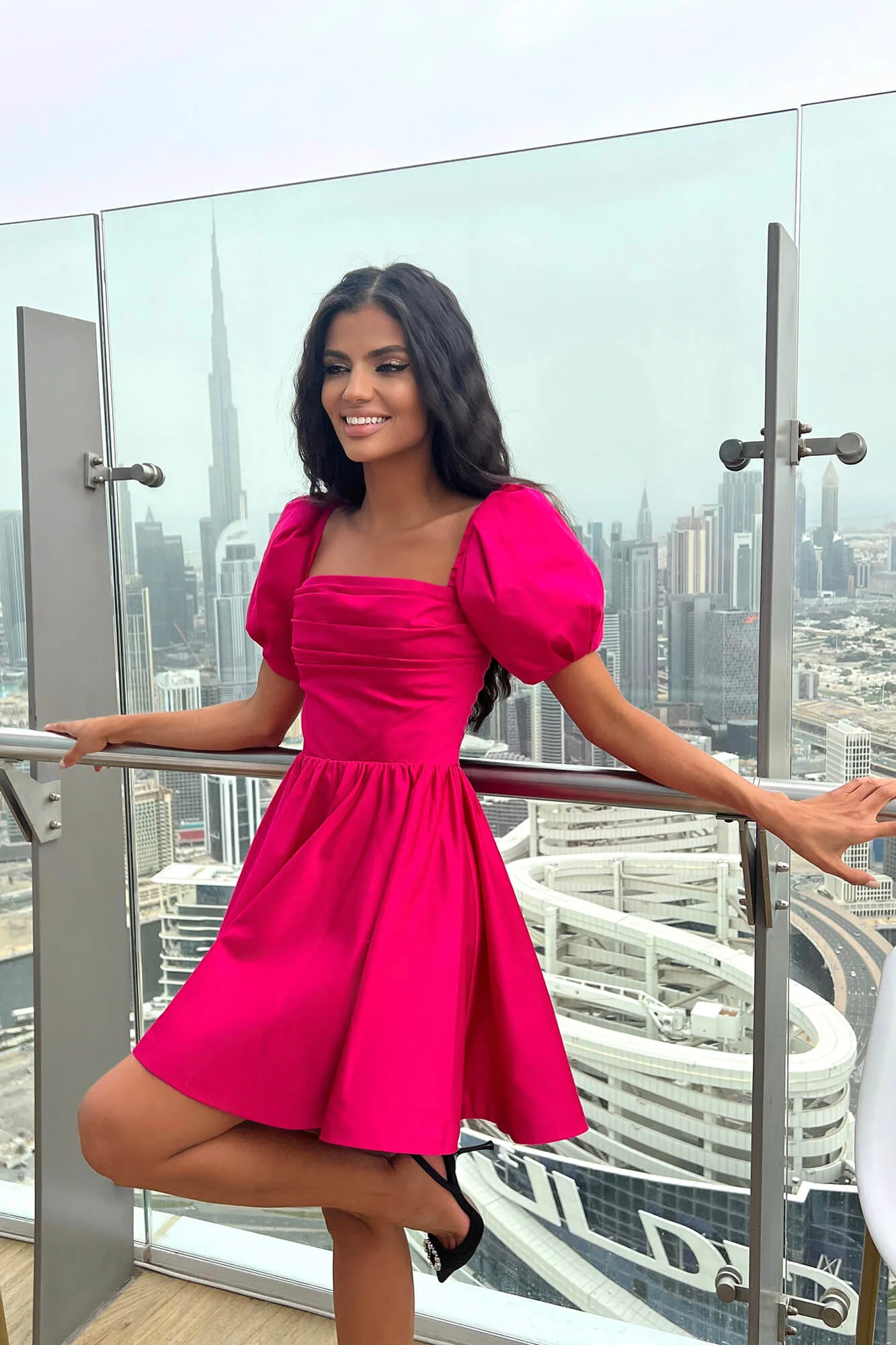 Puffy Sleeve Draped Bodice Mini Dress