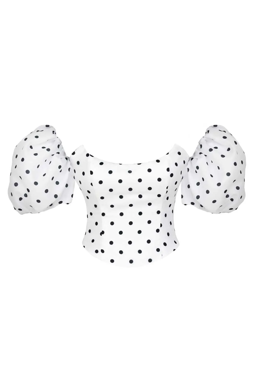 Polka-Dot Puffy Sleeve Bustier Crop Top