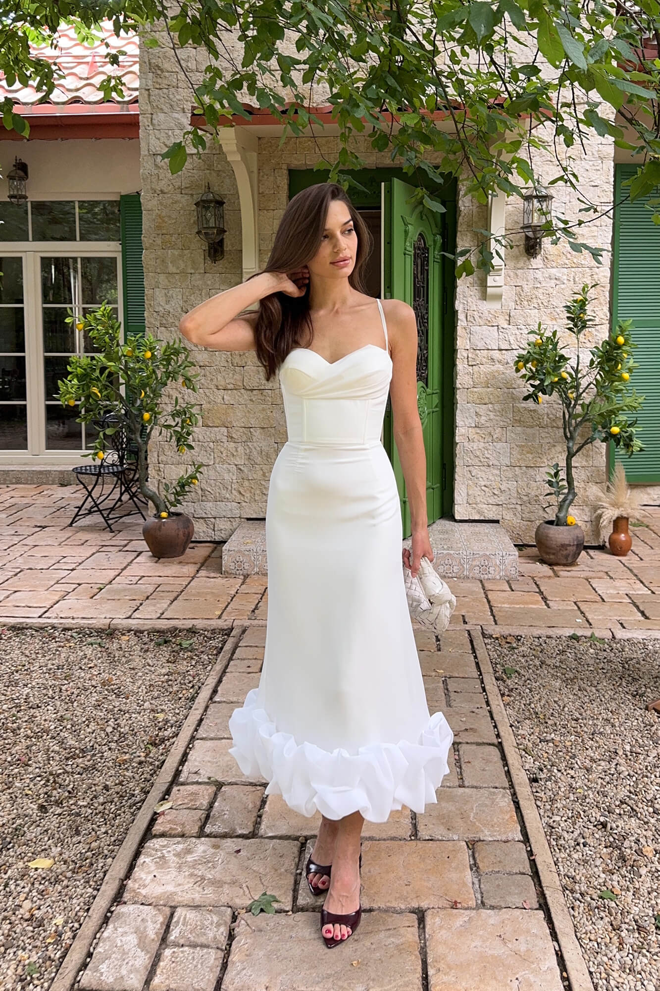 Draped Bodice Bottom Flounced Bustier Dress