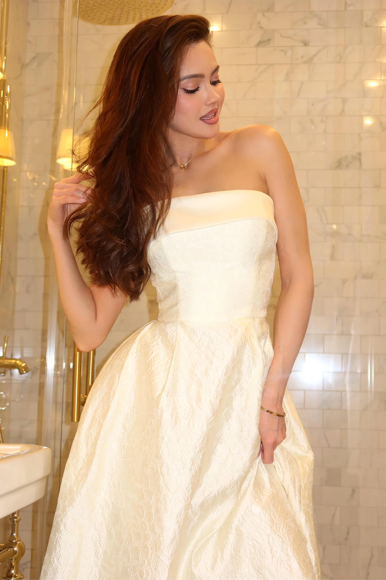 Jacquard Midi Dress with Satin Turn-up