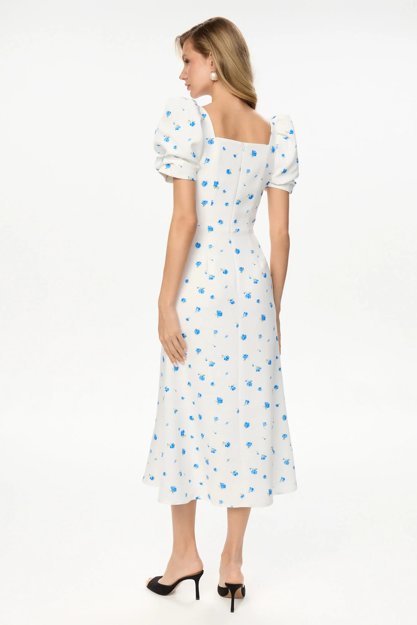 Godet Silhouette Square Neck Midi Dress