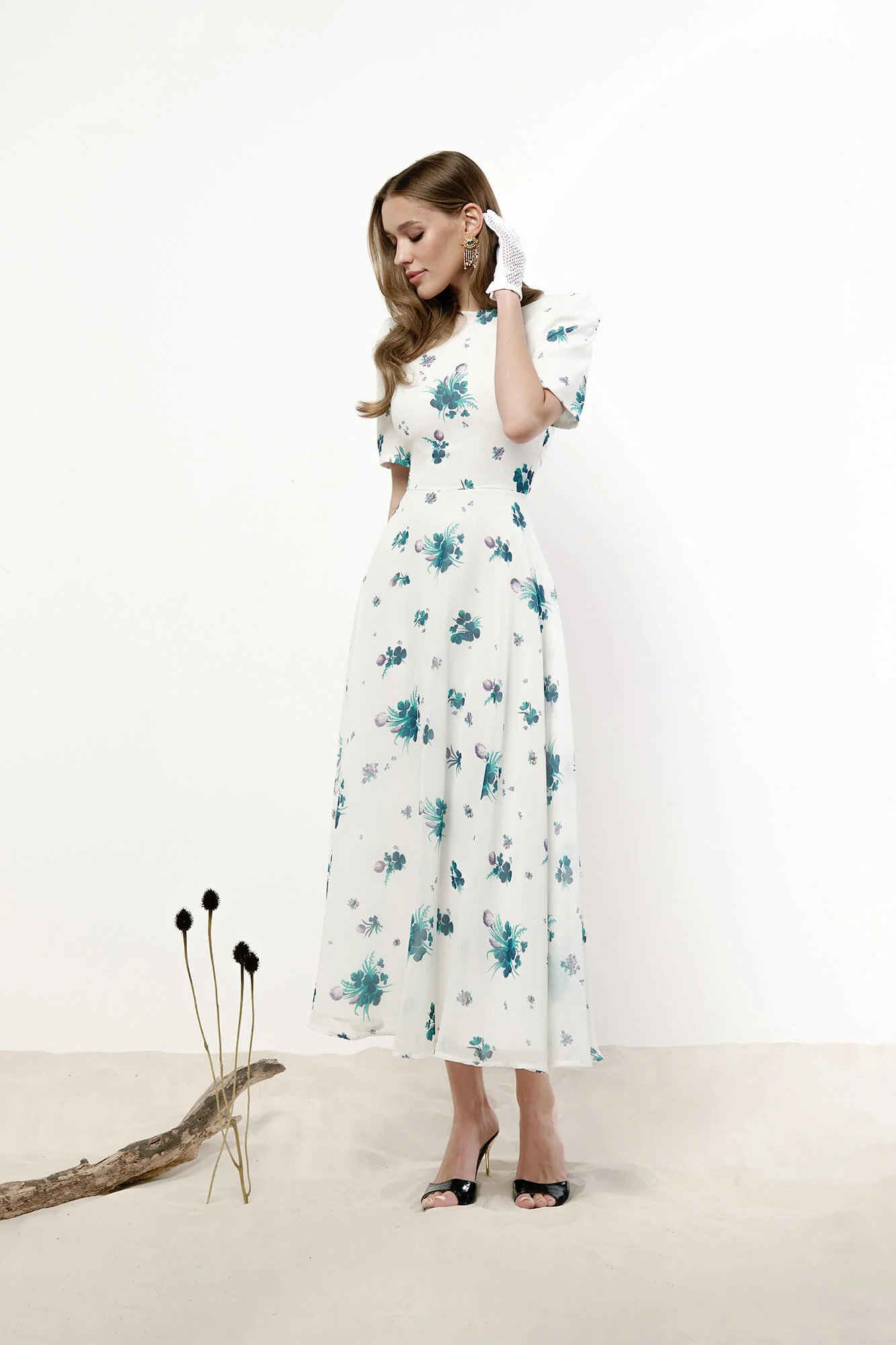 Short Sleeve Floral Midi Dress