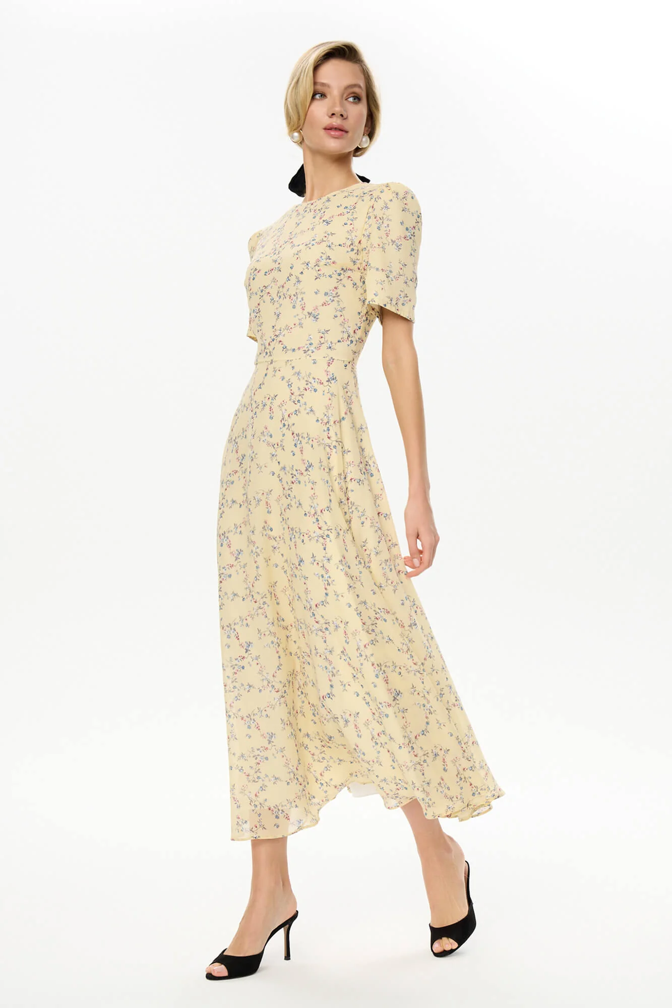 Short Sleeve Floral Midi Dress