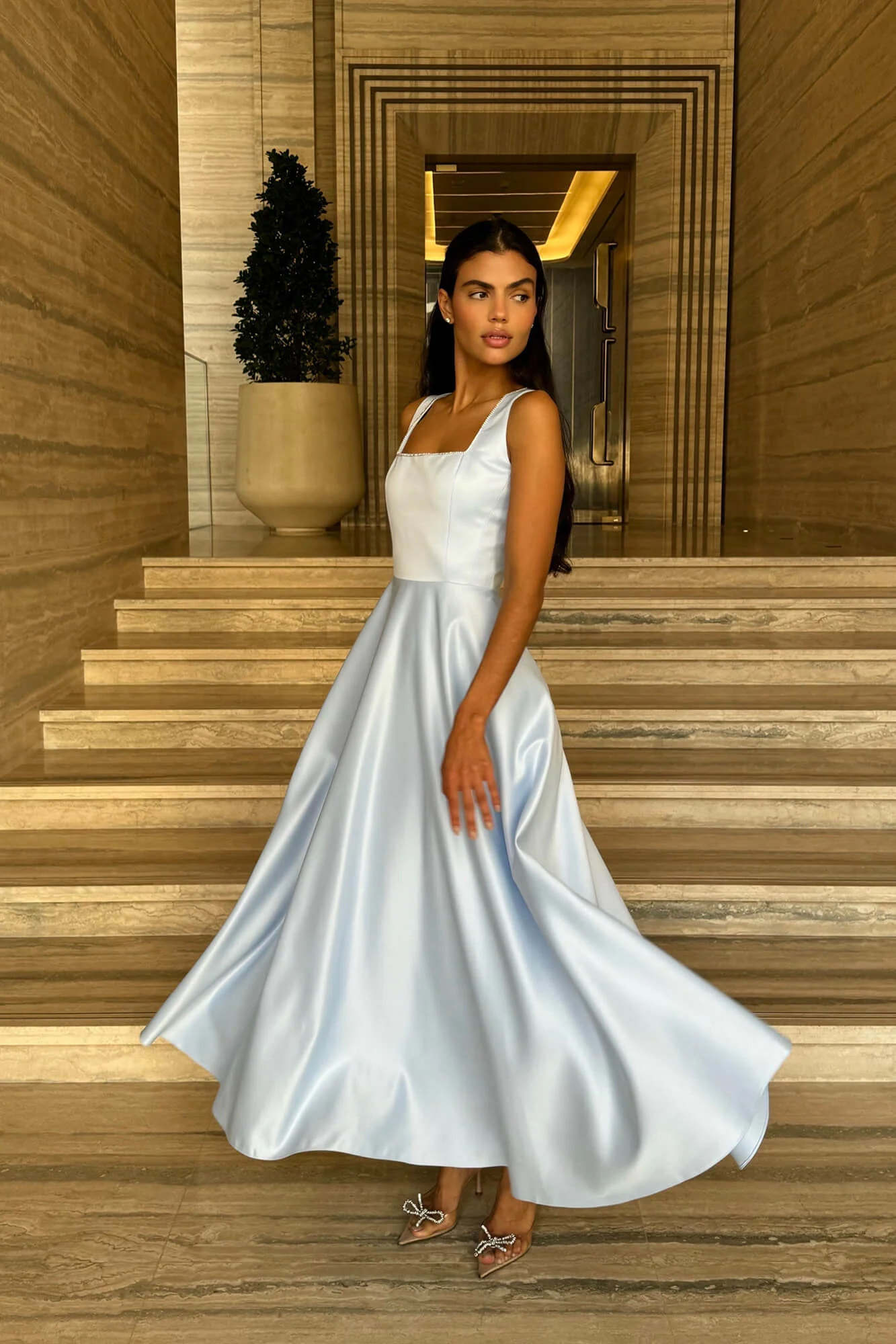 Strap Decorated Bodice Midi Dress