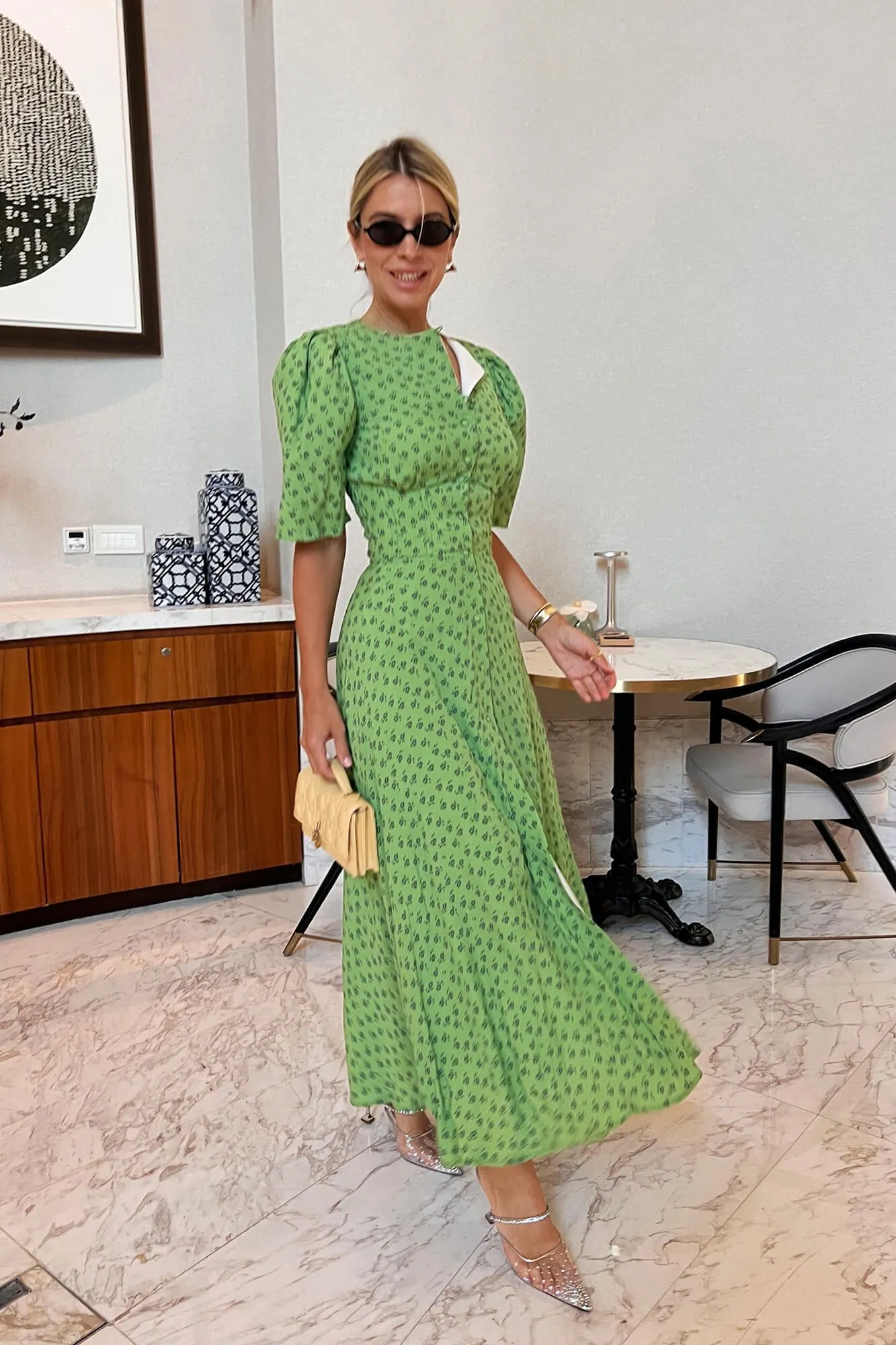 Short Sleeve Buttoned Midi Dress