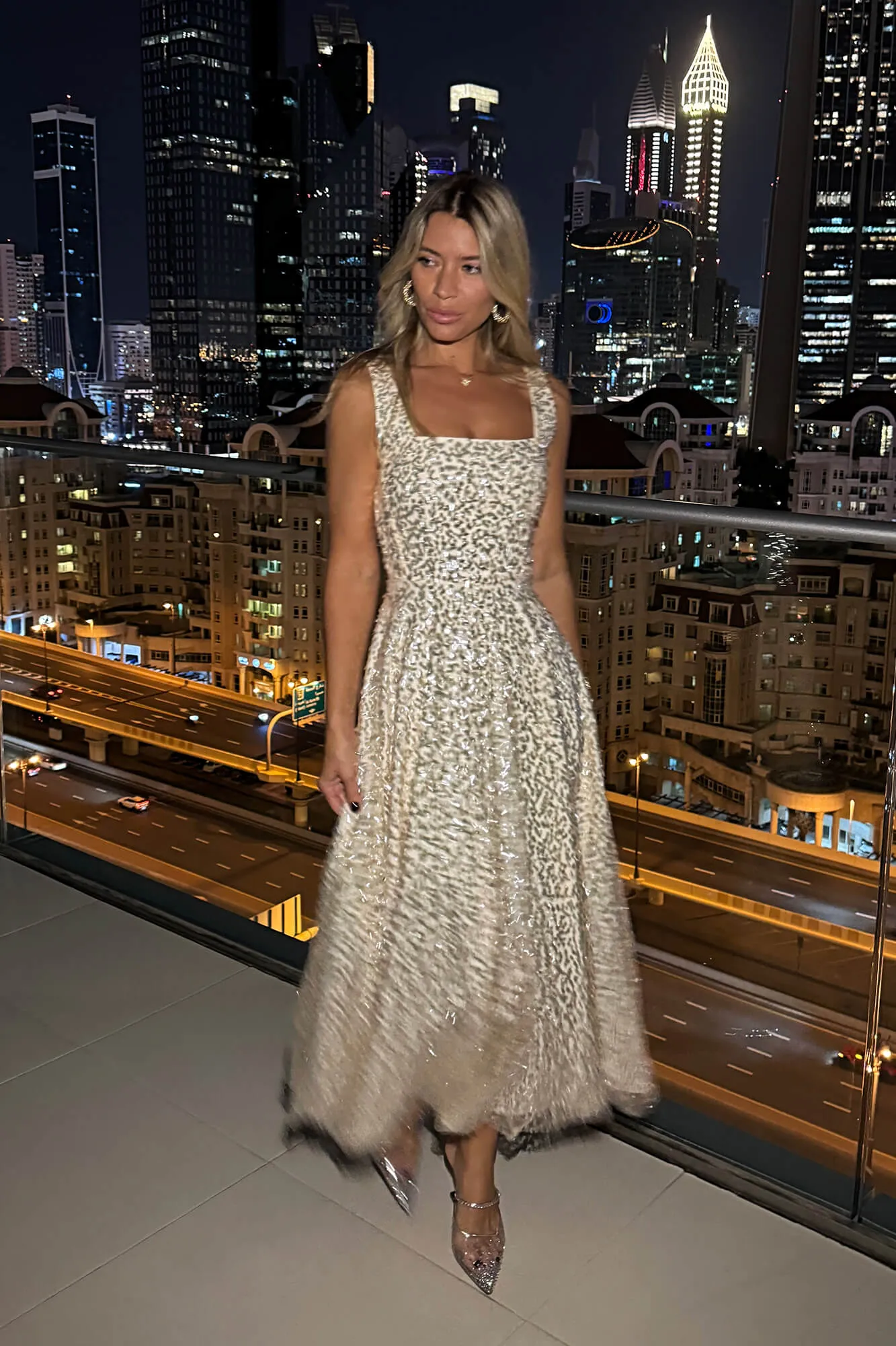 Sequin Square Neck Midi Dress