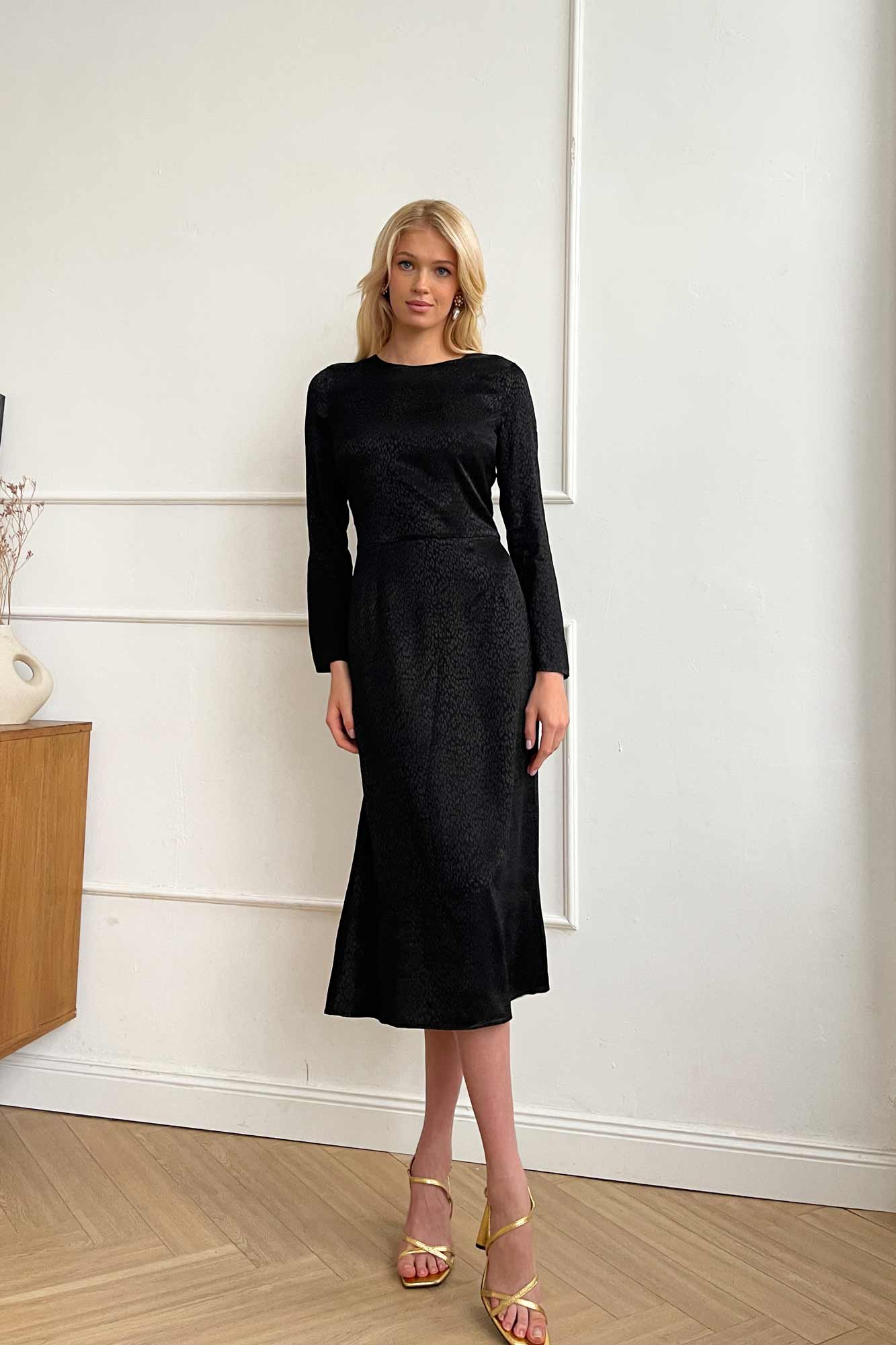 Godet Silhouette Long Sleeve Midi Dress
