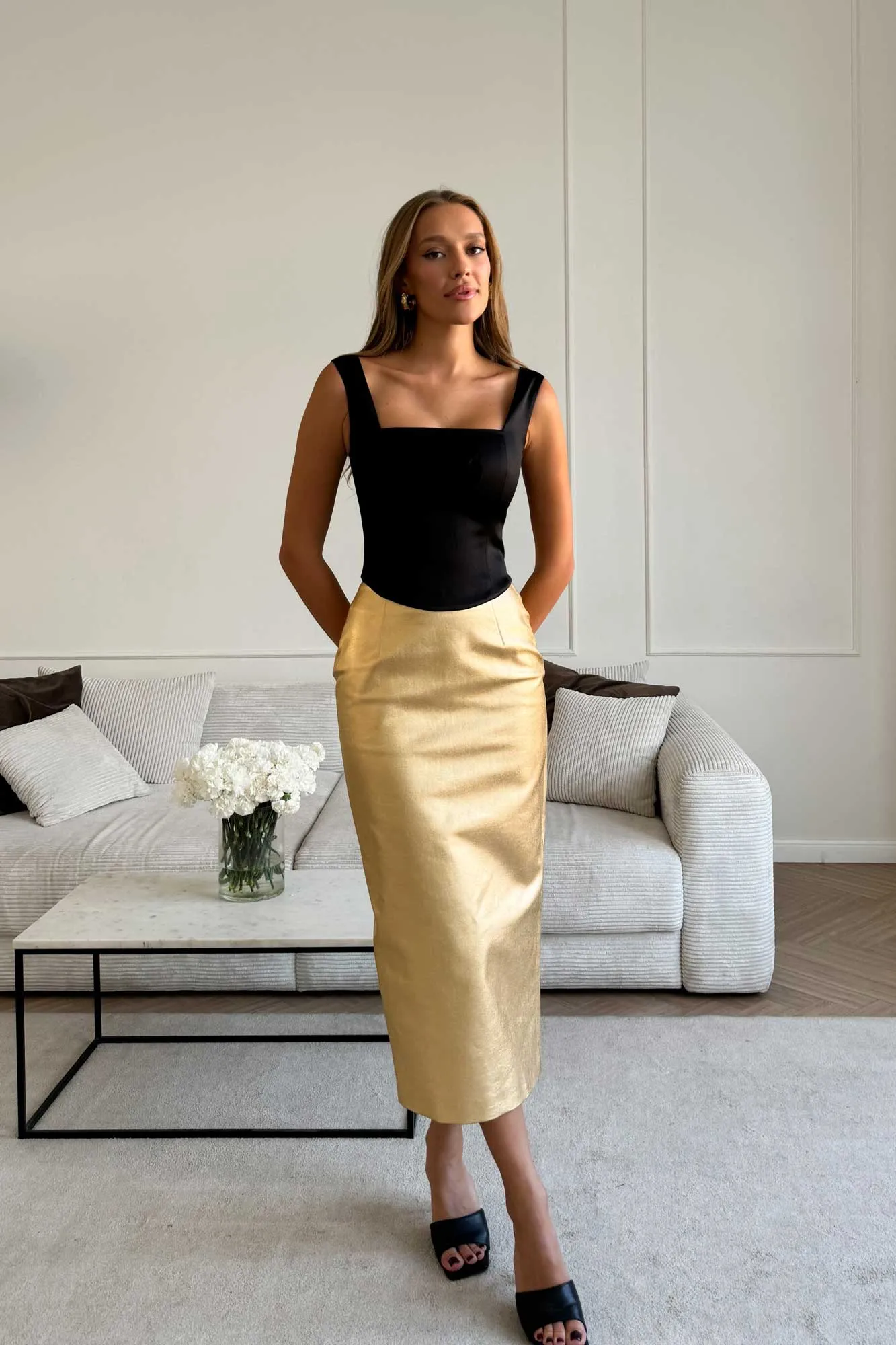 Satin Square Neck Top with removable rose