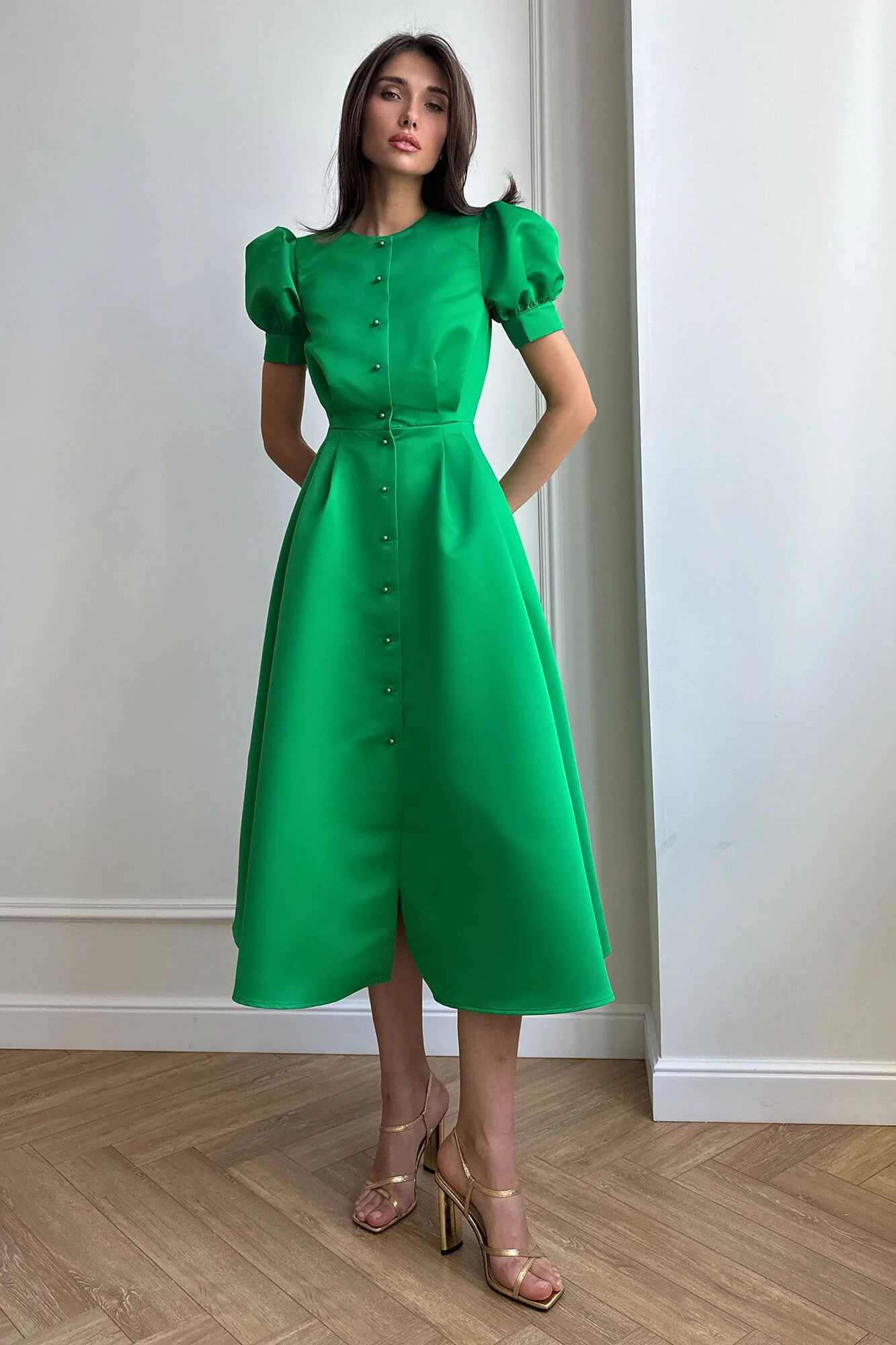 Button Front Midi Dress