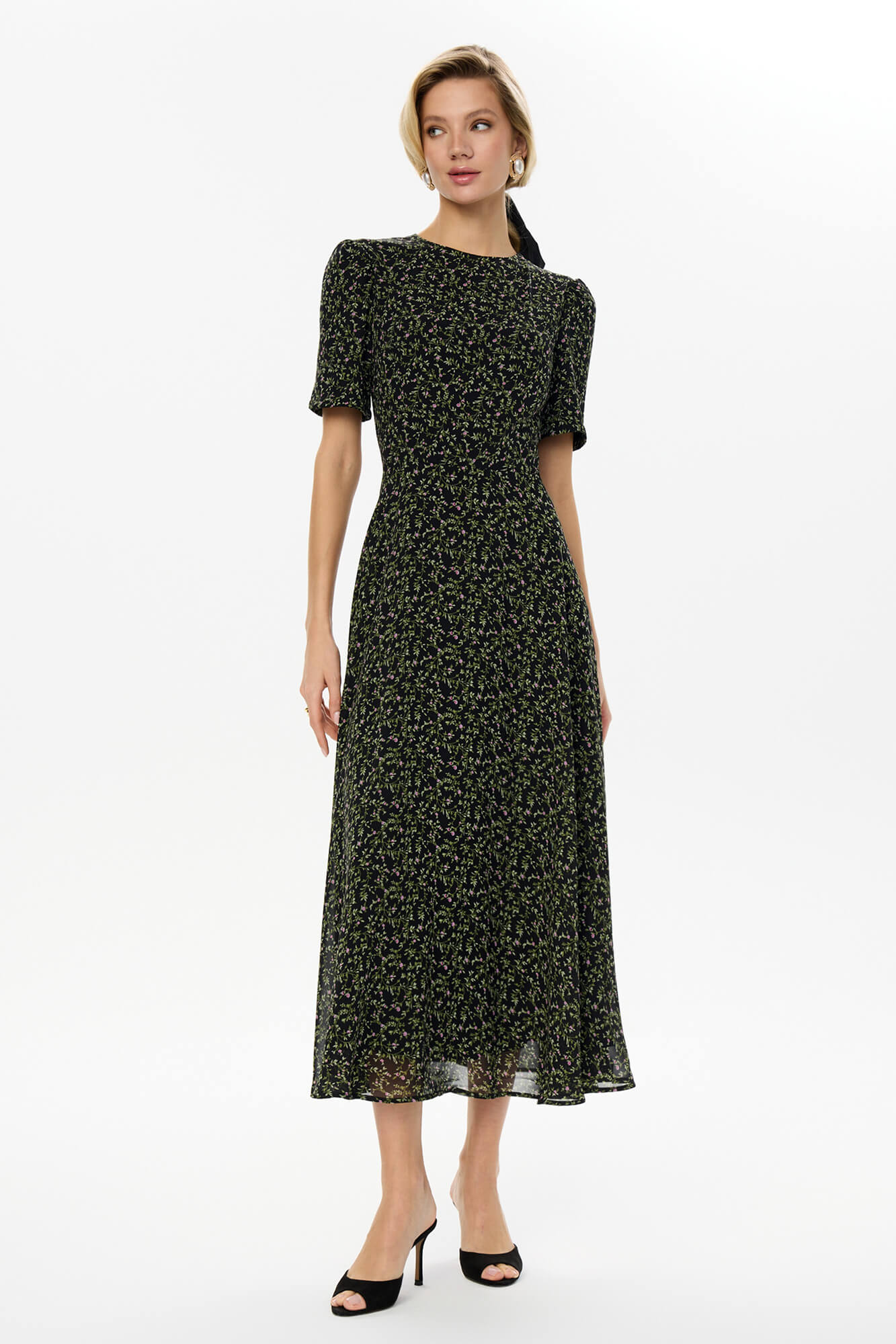 Short Sleeve Floral Midi Dress