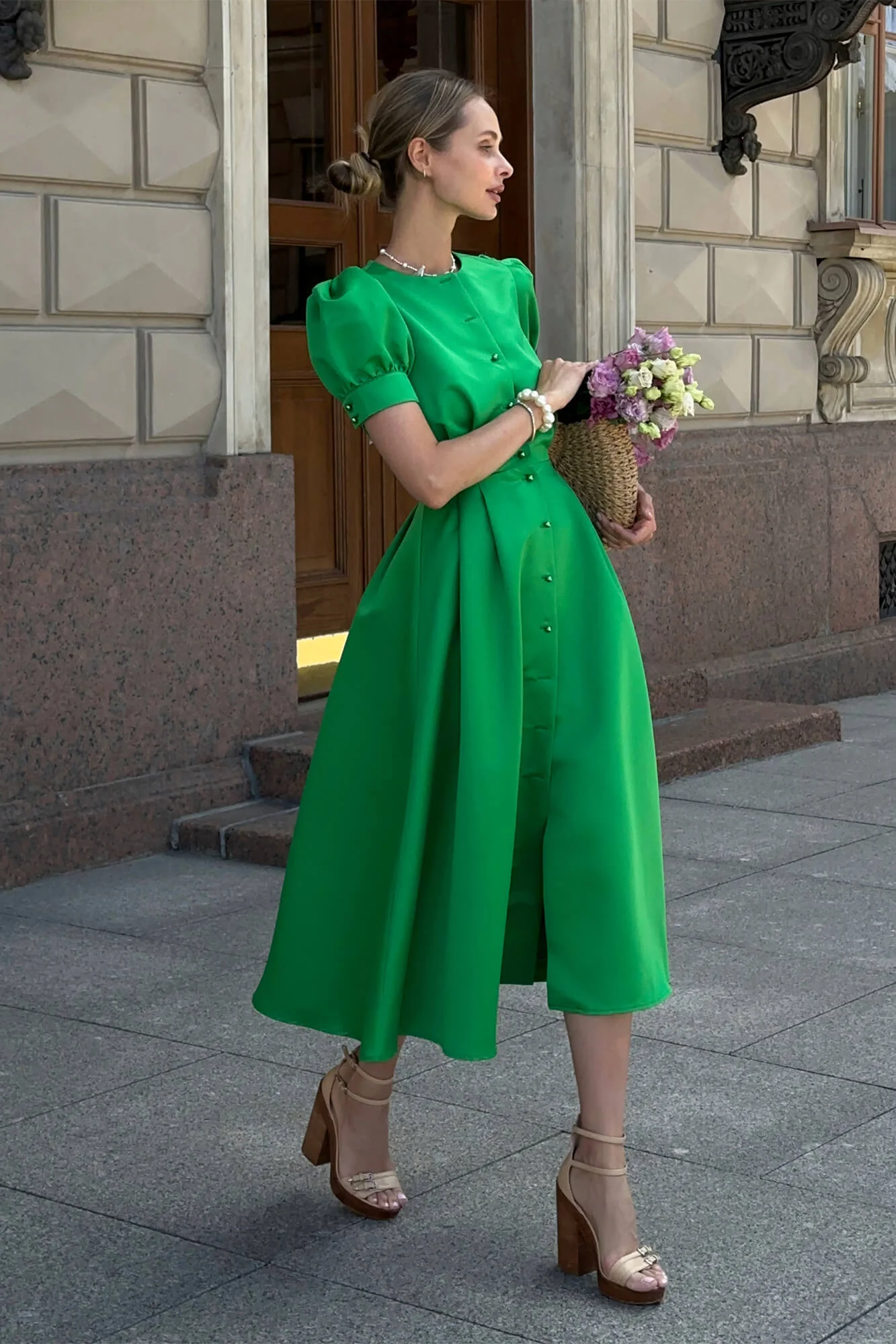 Button Front Midi Dress