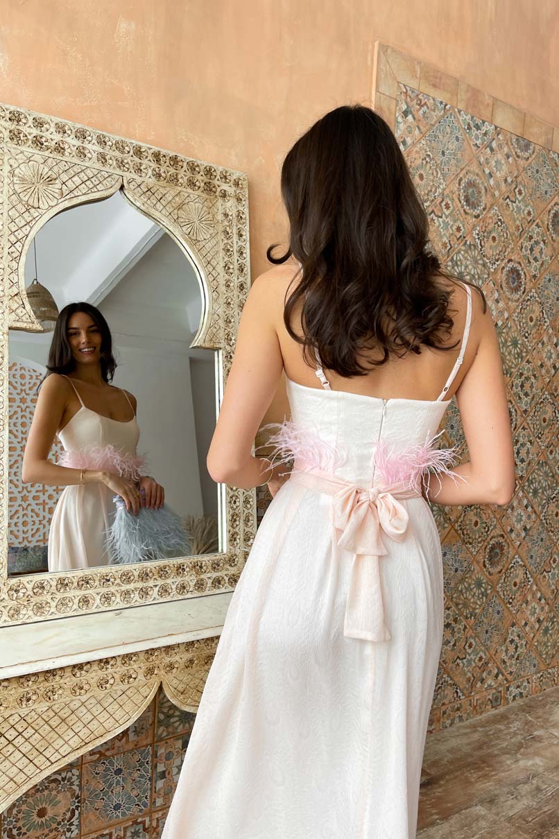 Bustier Dress with Feather Detail belt