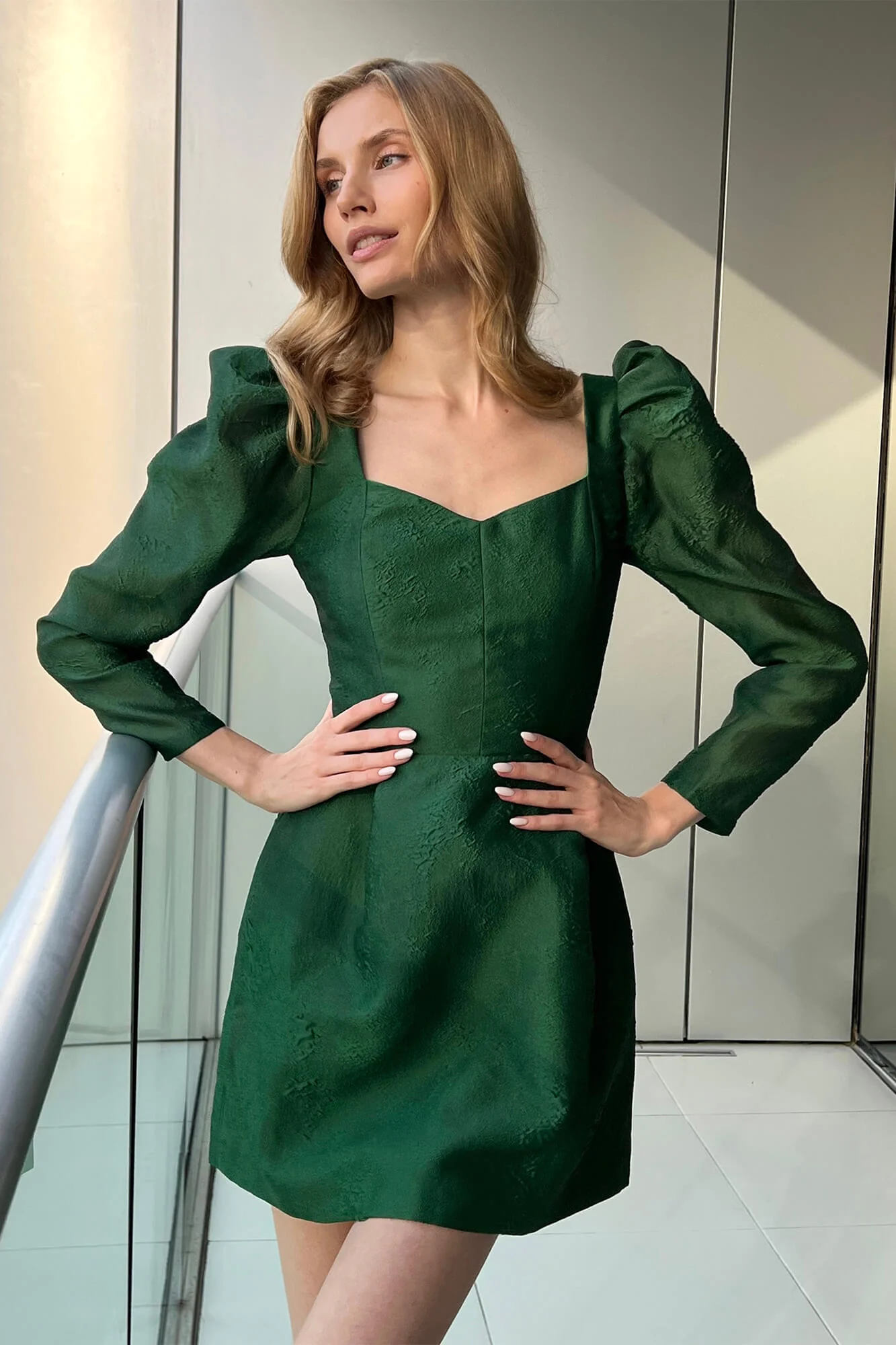 Jacquard Long Sleeve Mini Dress