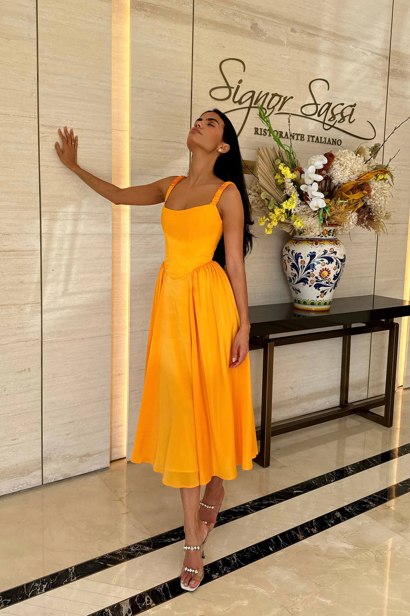 Tuck Corset Top Midi Dress