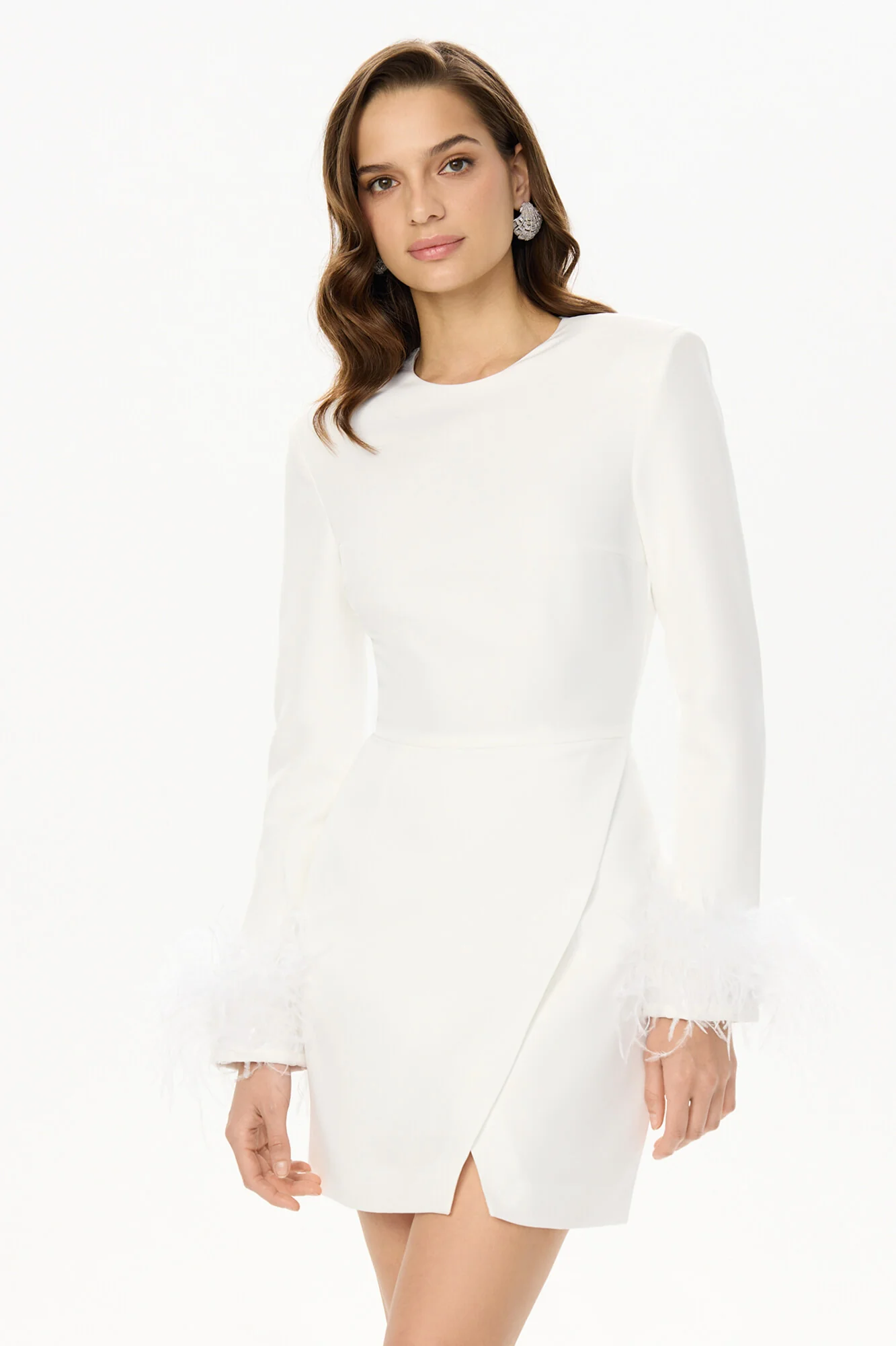 Wrap Feather Sleeve Mini Dress