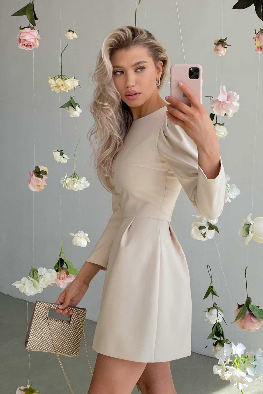 Pleated Long Sleeve Mini Dress
