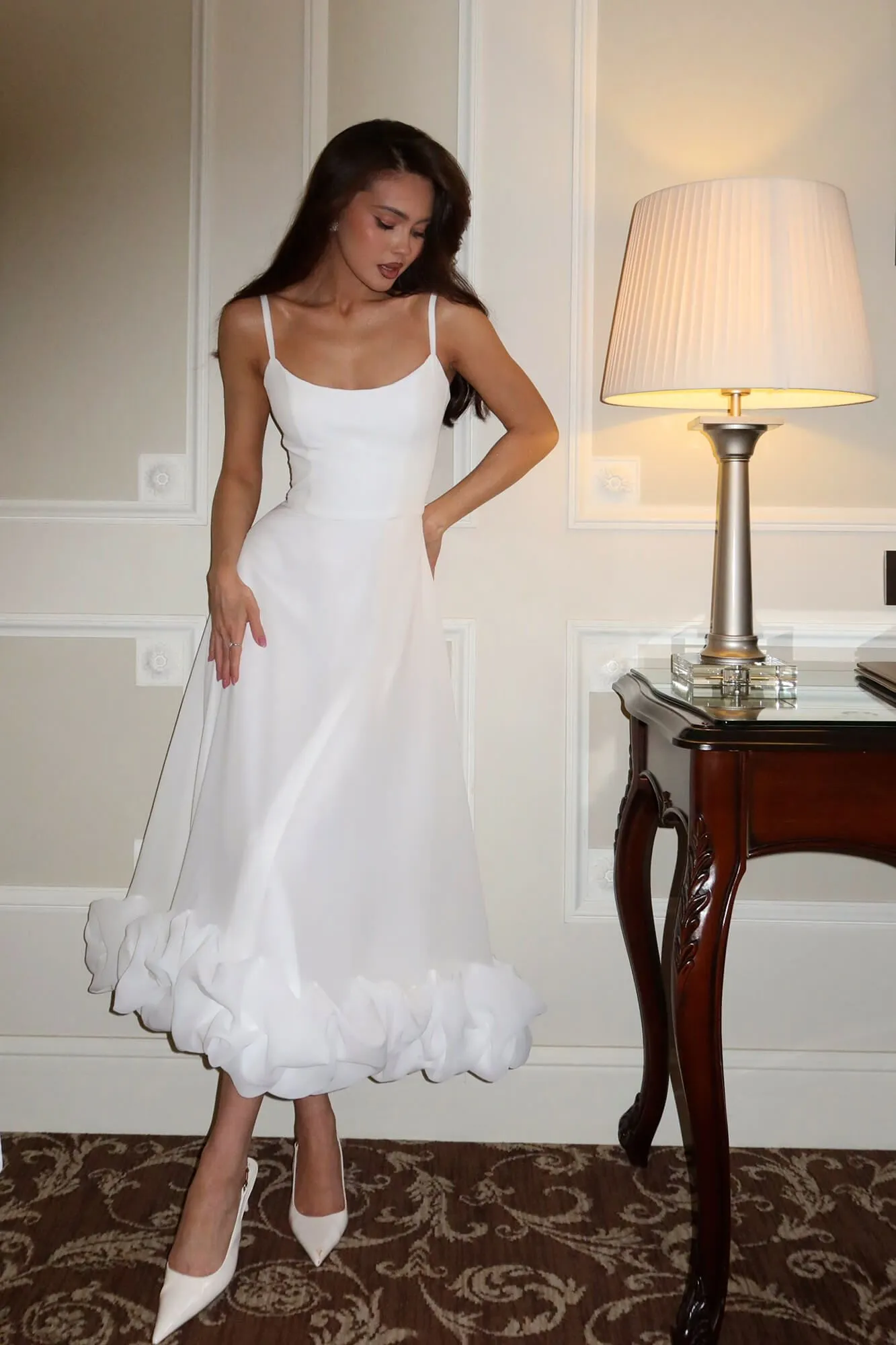 Flounce Bustier Midi Dress