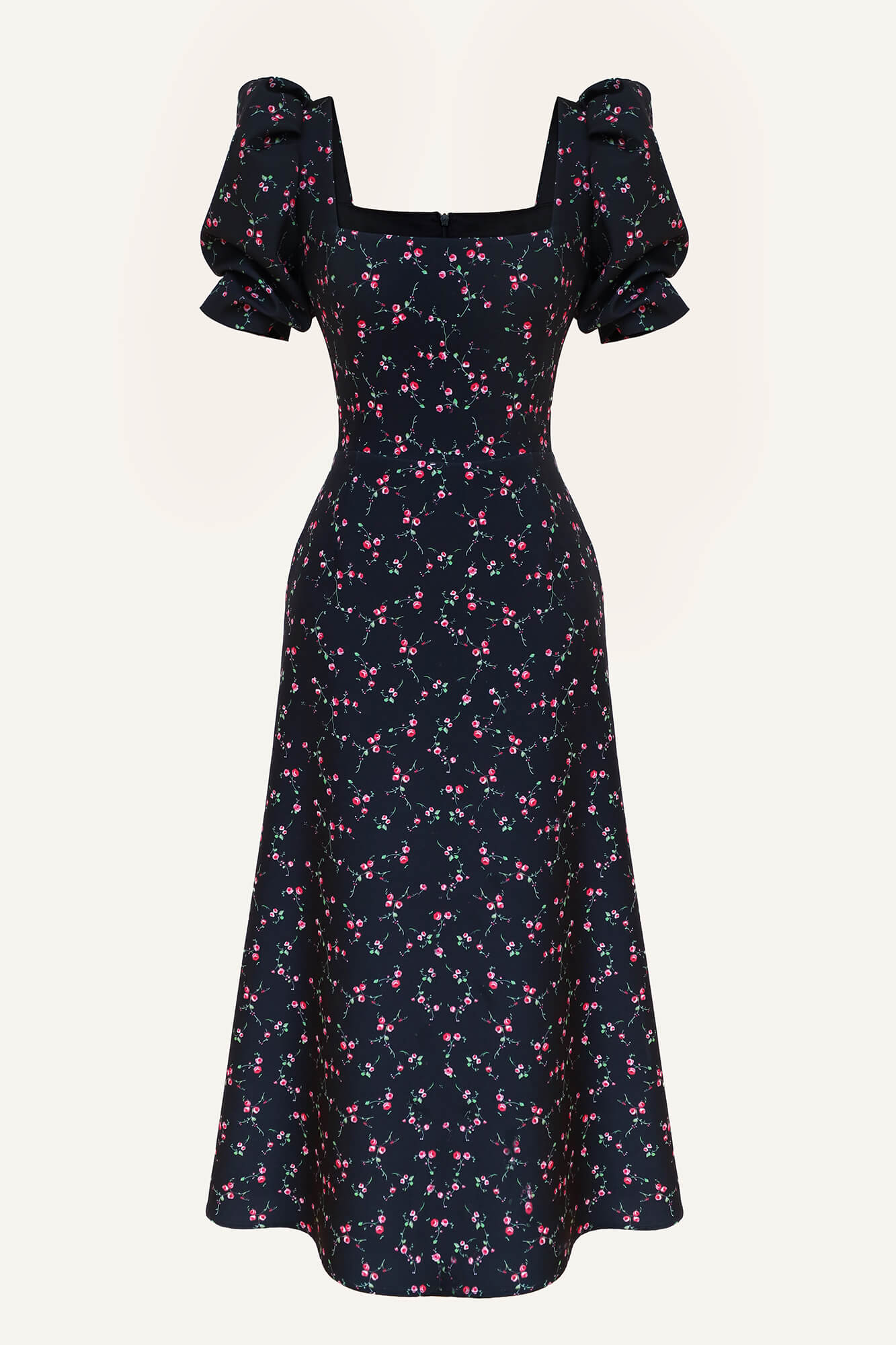 Godet Silhouette Square Neck Midi Dress