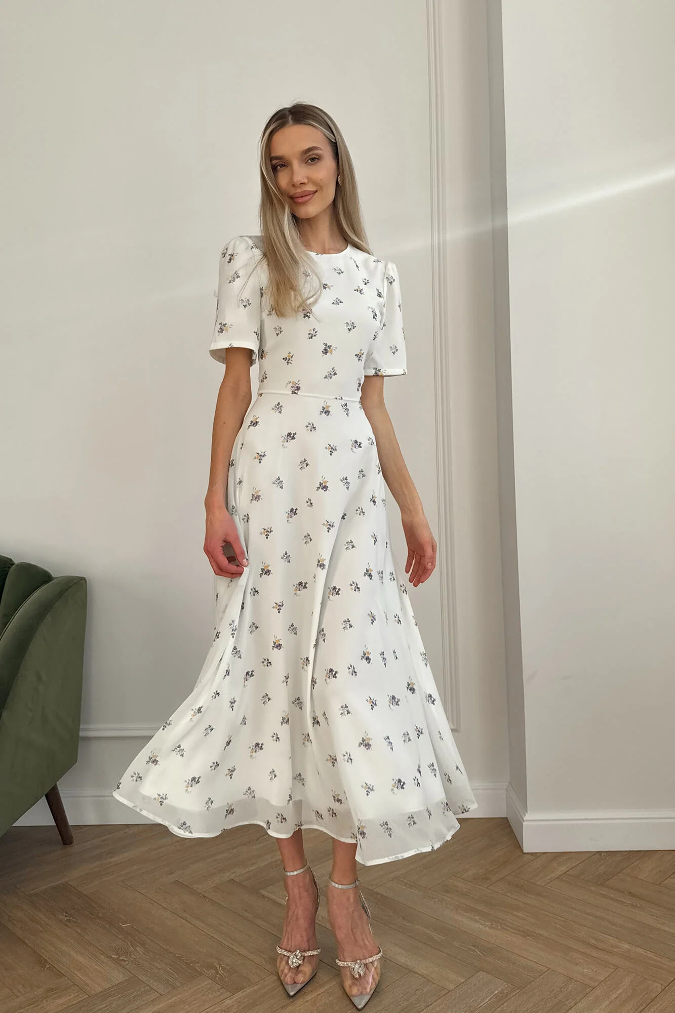 Short Sleeve Floral Midi Dress