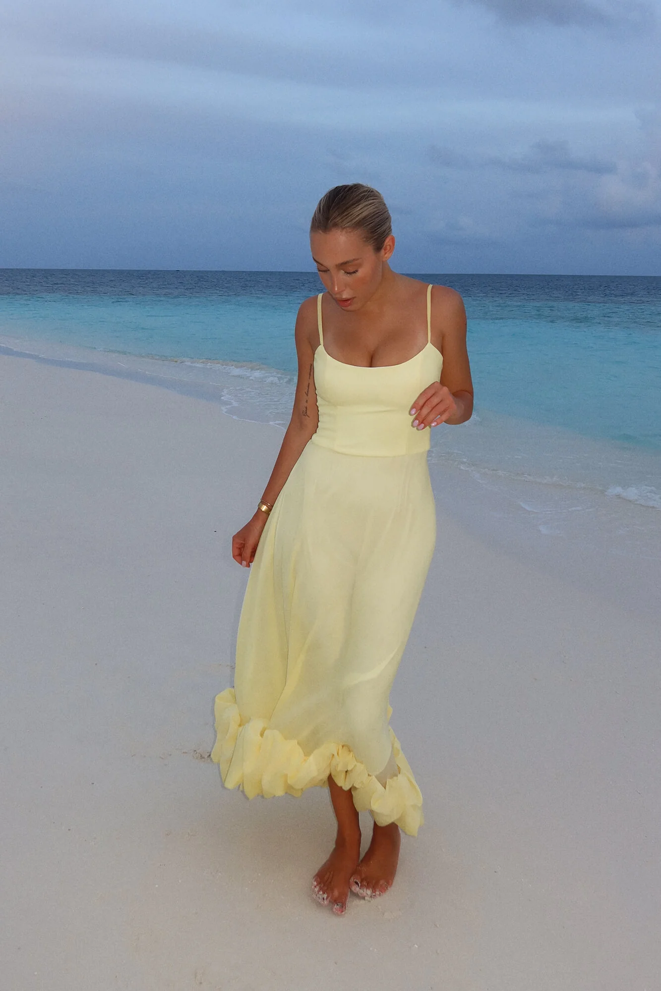 Flounce Bustier Midi Dress