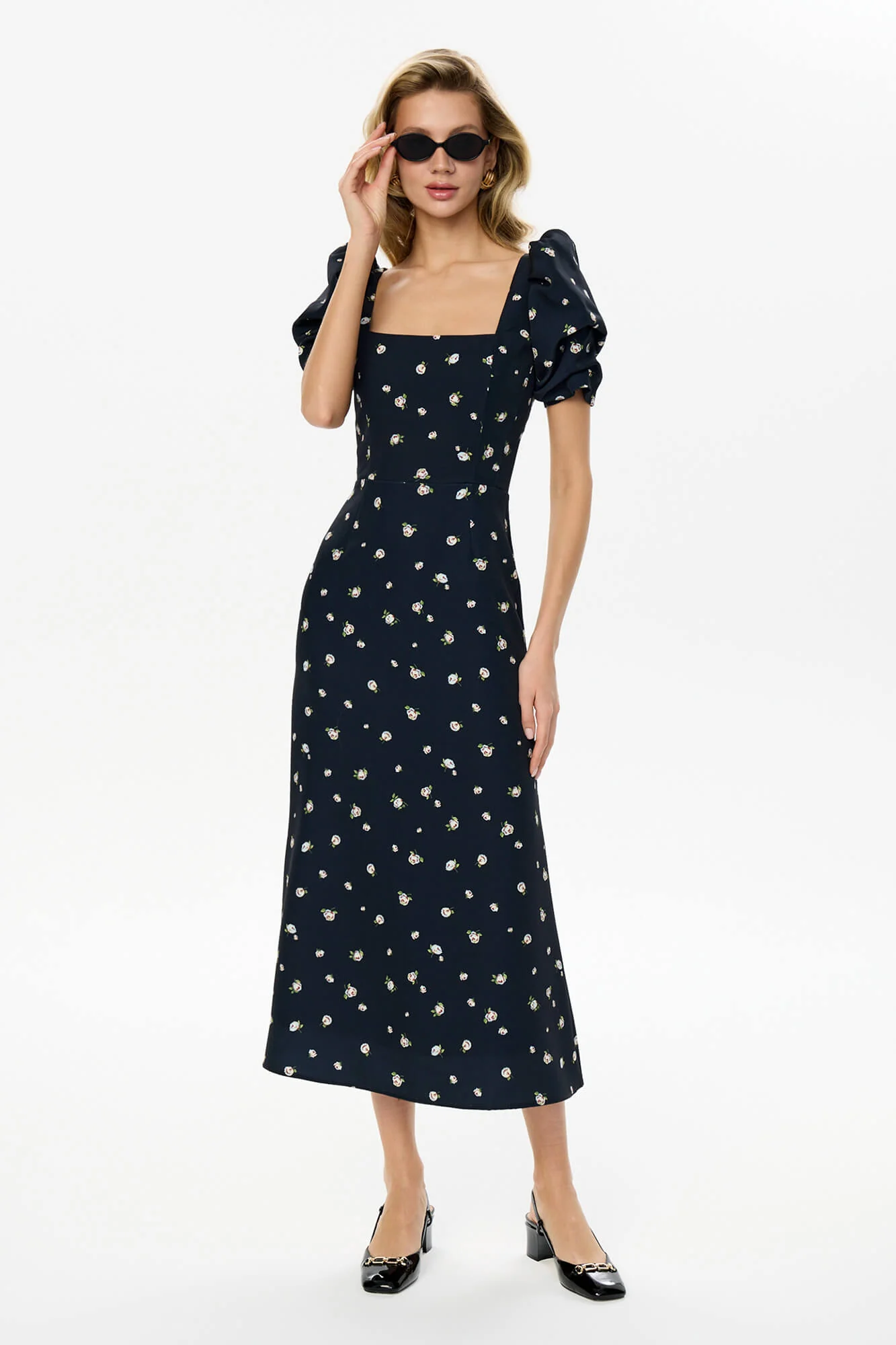 Godet Silhouette Square Neck Midi Dress