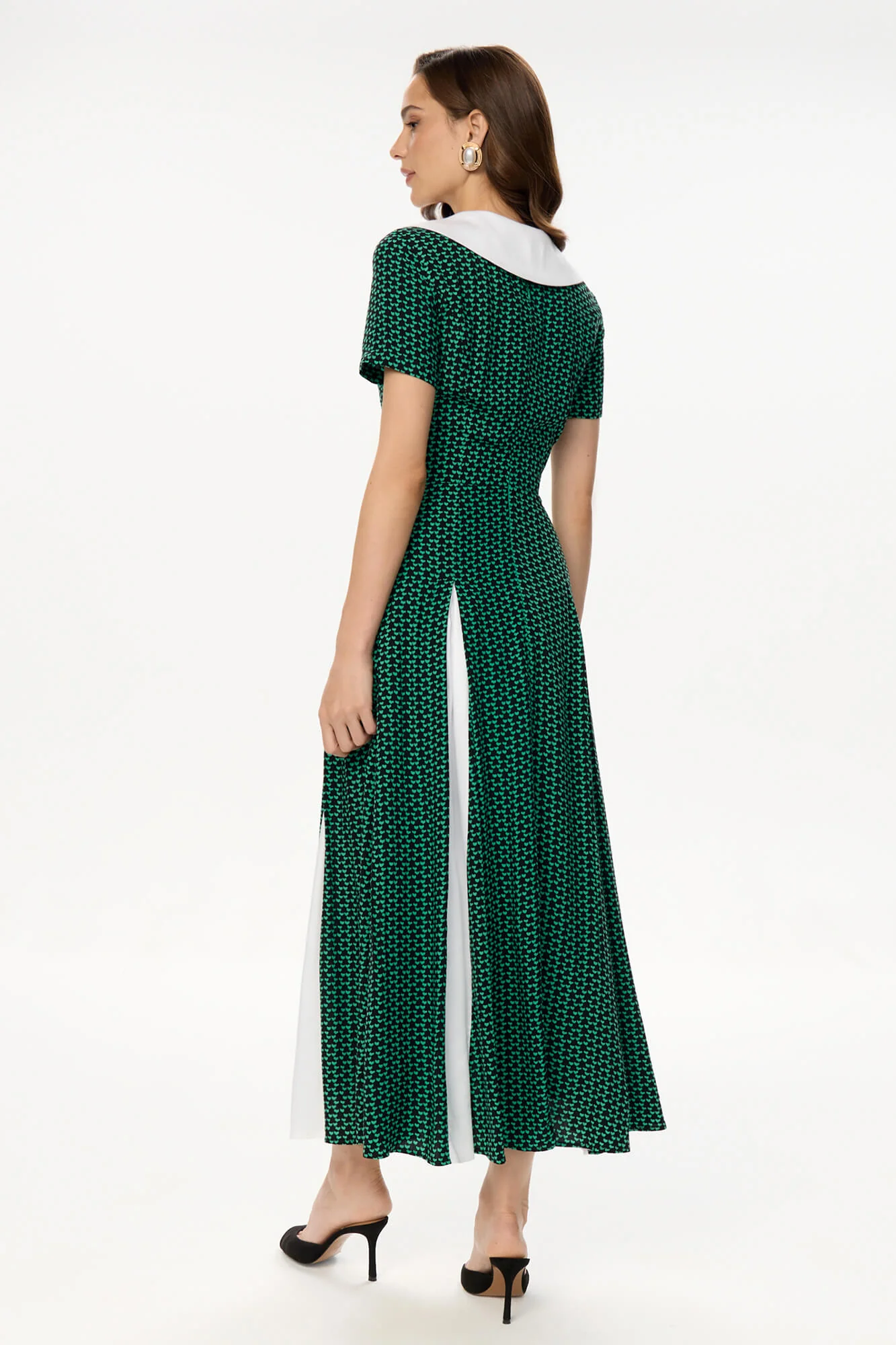 Contrast Collar and Inserts Midi Dress