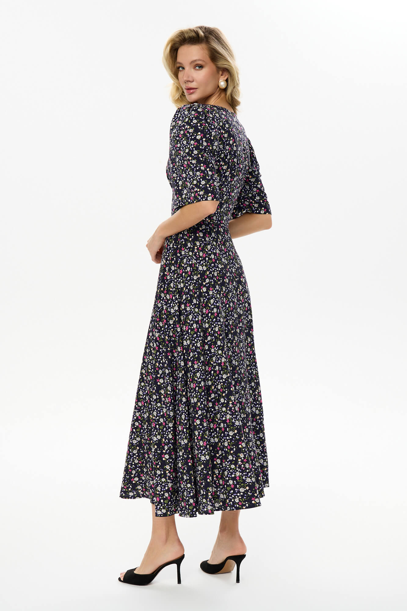 Short Sleeve Buttoned Midi Dress