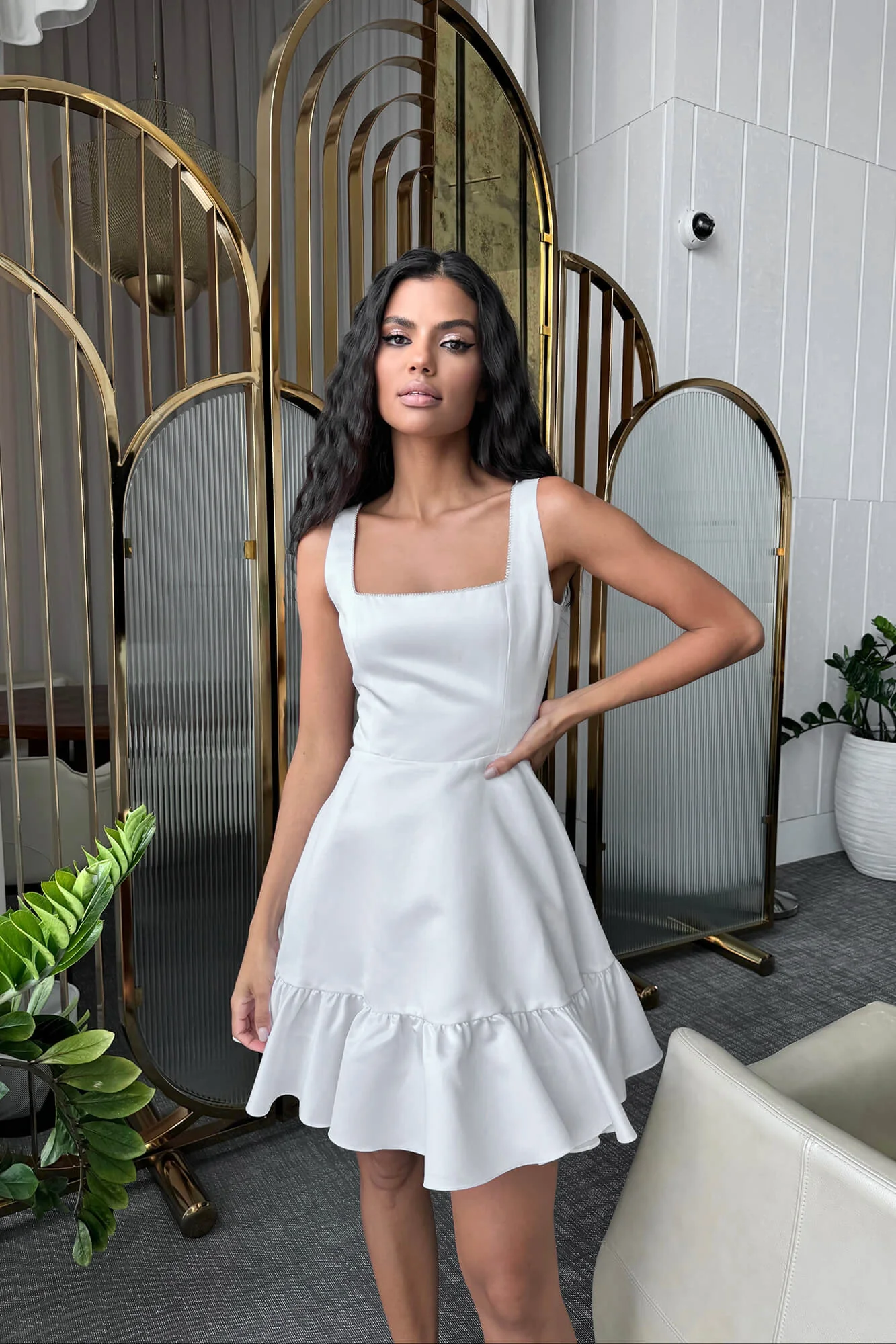 Bottom Flounced Strap Mini Dress