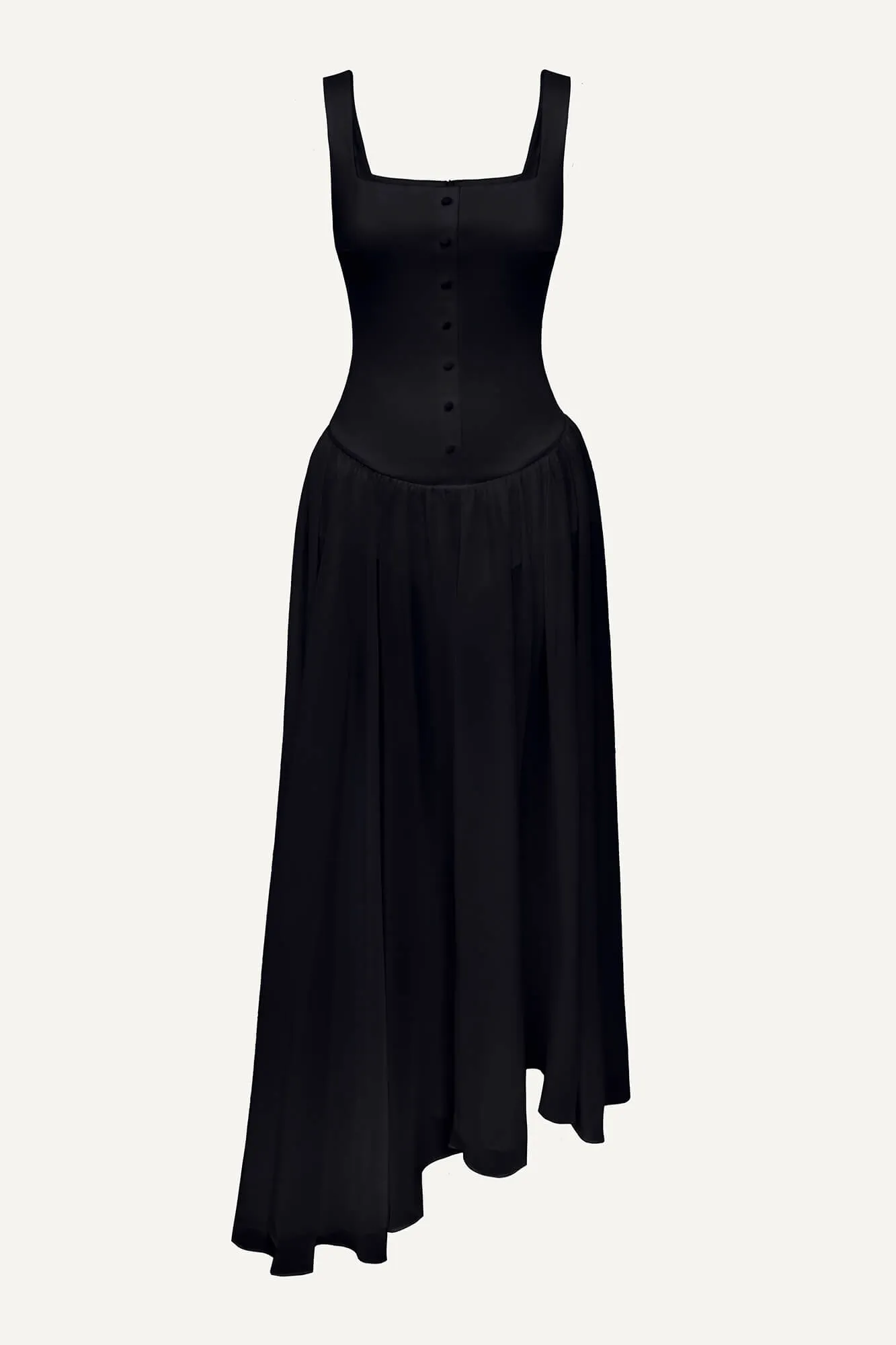 Maxi Dress With Buttons And Asymmetrical Skirt