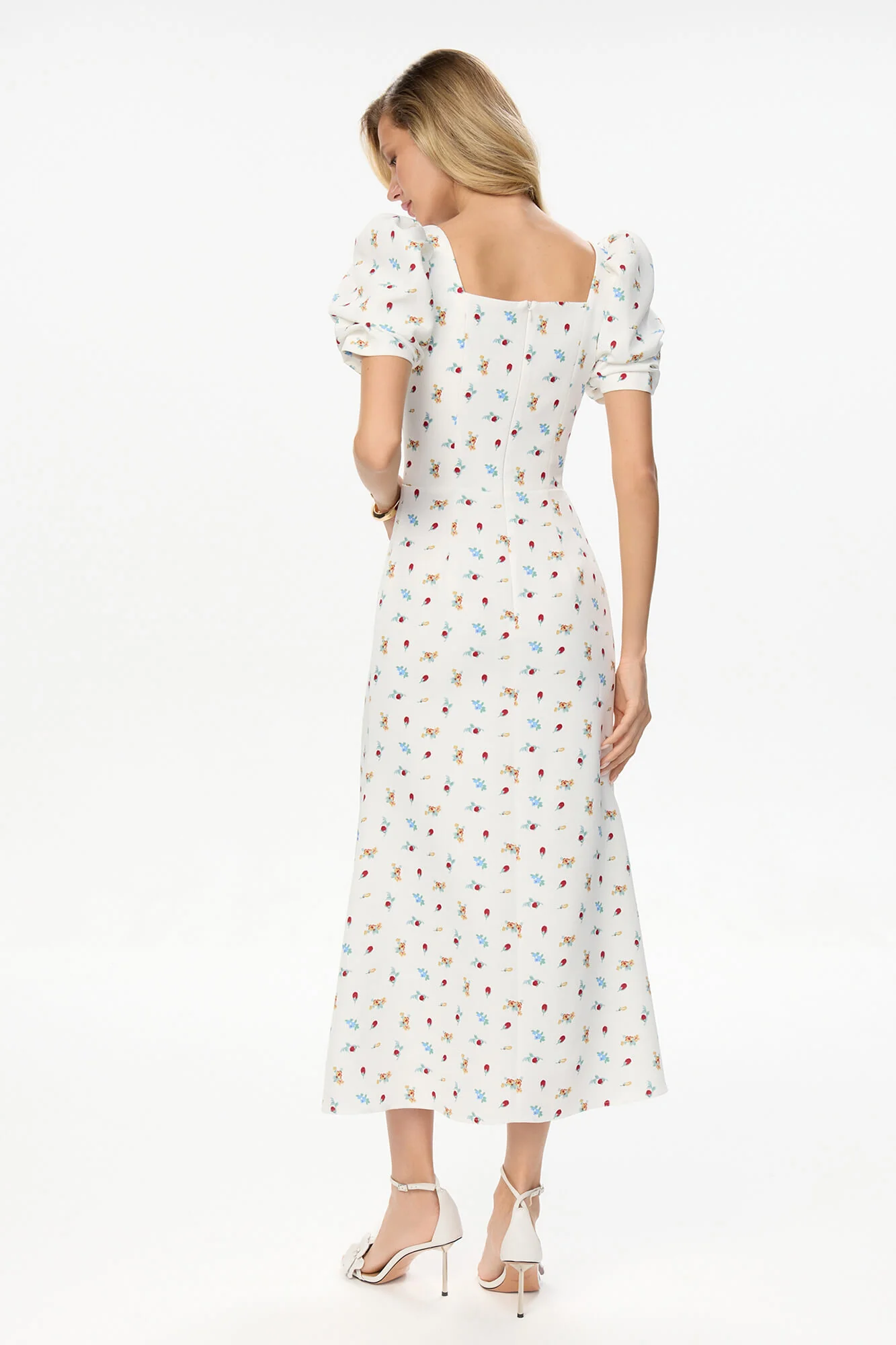 Godet Silhouette Square Neck Midi Dress