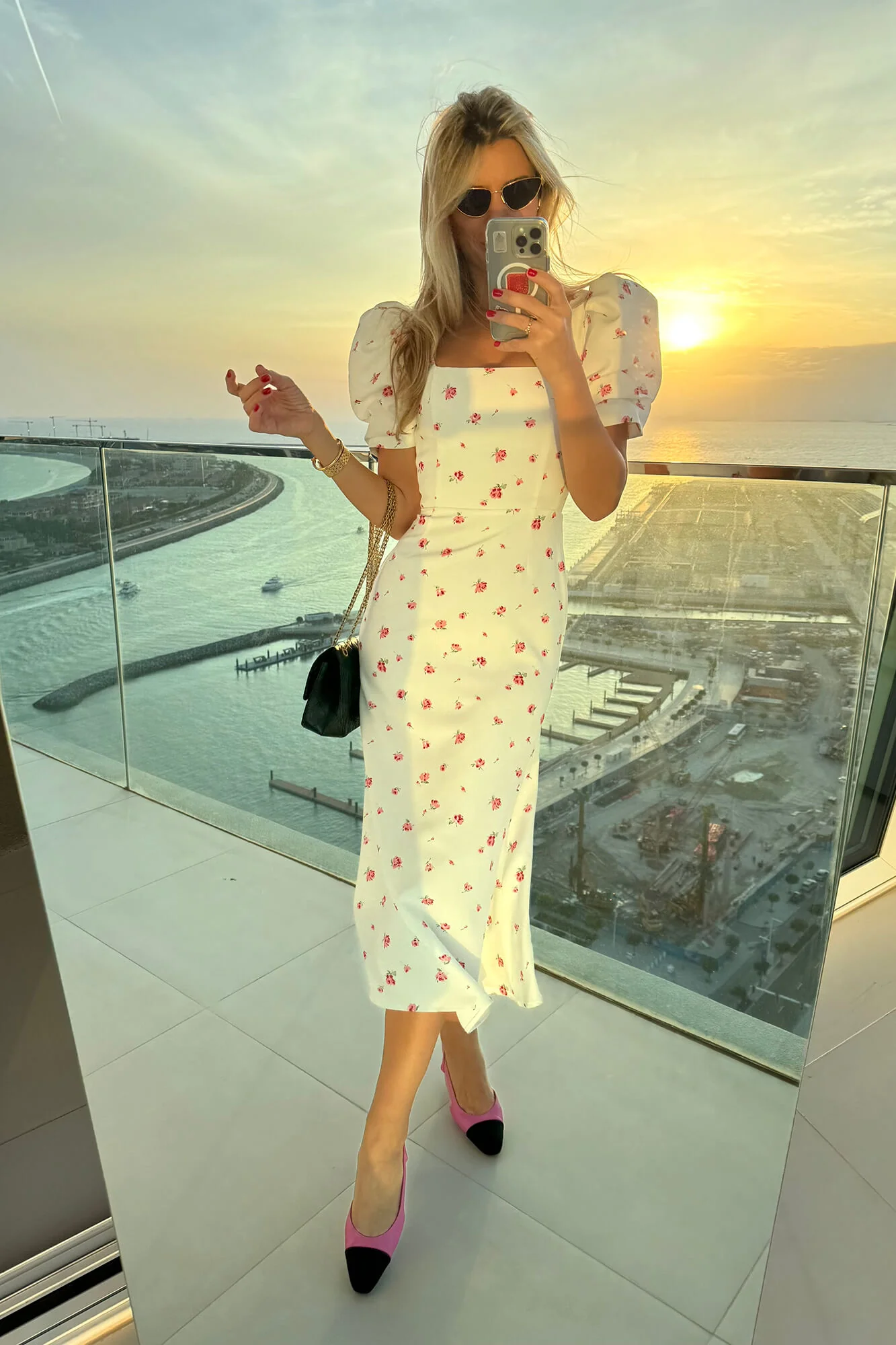 Godet Silhouette Square Neck Midi Dress