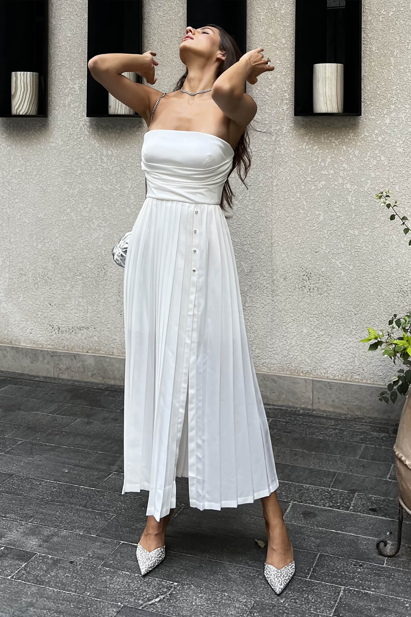 Corset Pleated Midi Dress