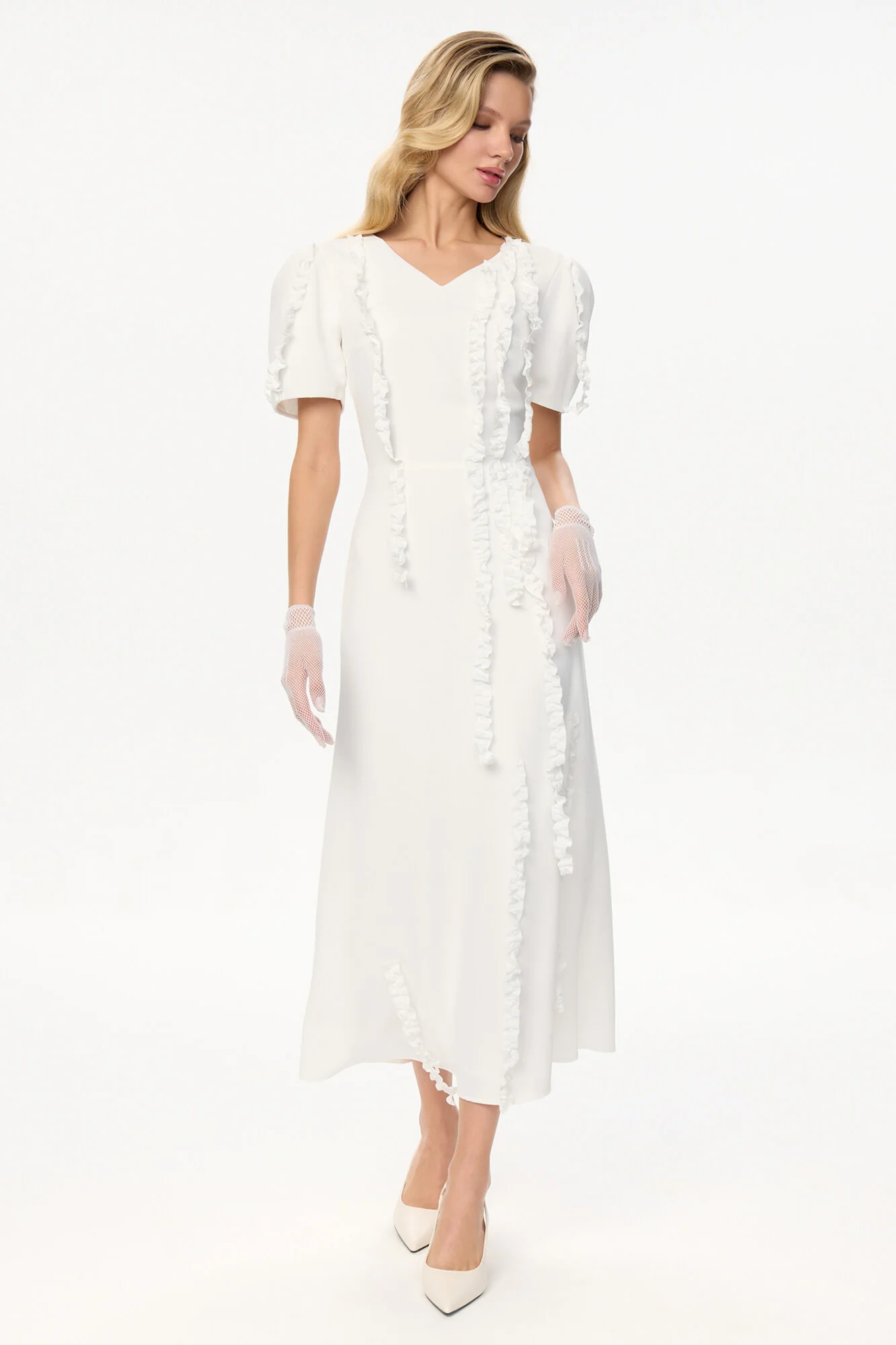 Short Sleeve Ruffle Detail Midi Dress