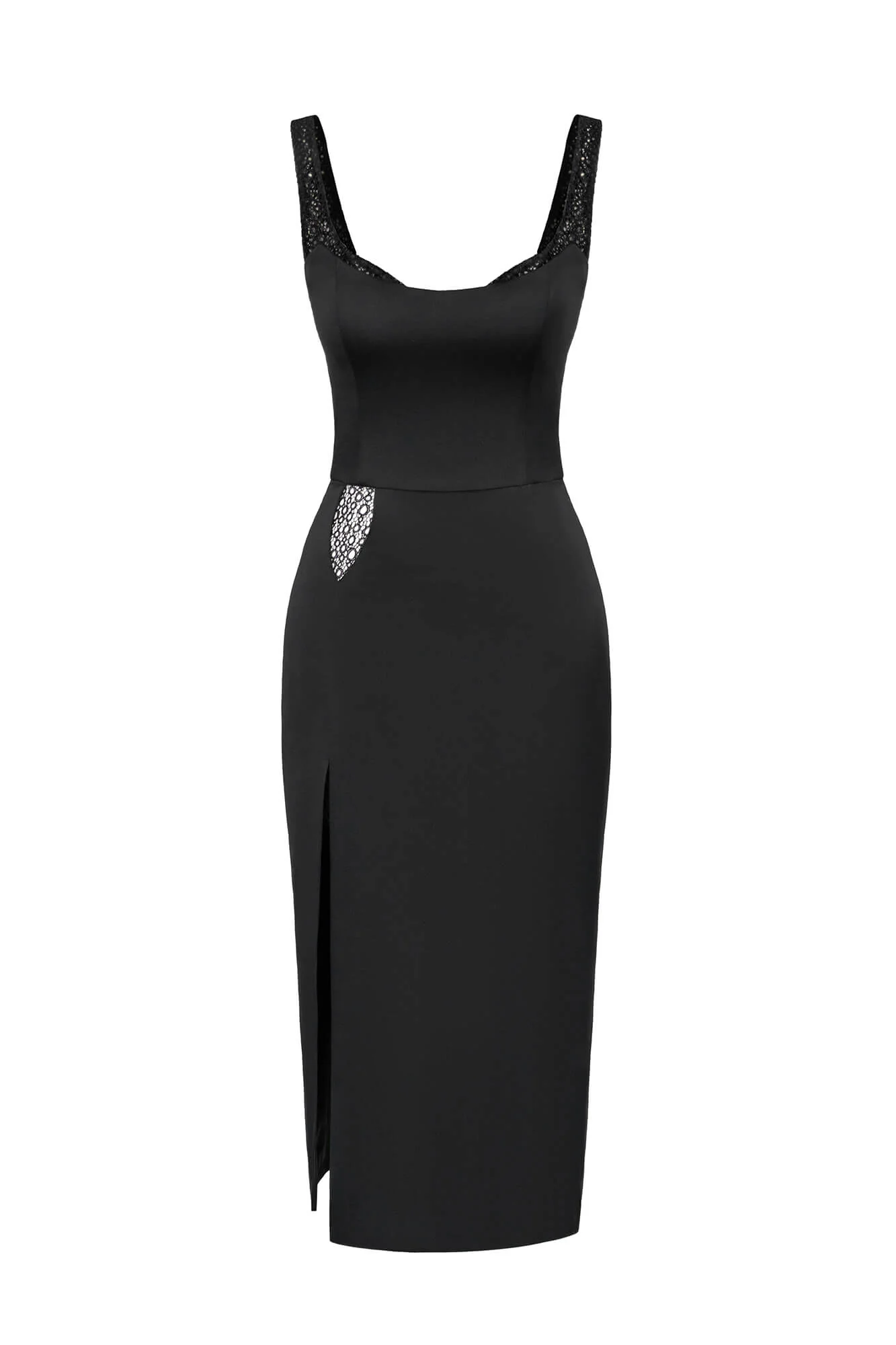 Slit Lace Insert Midi Dress