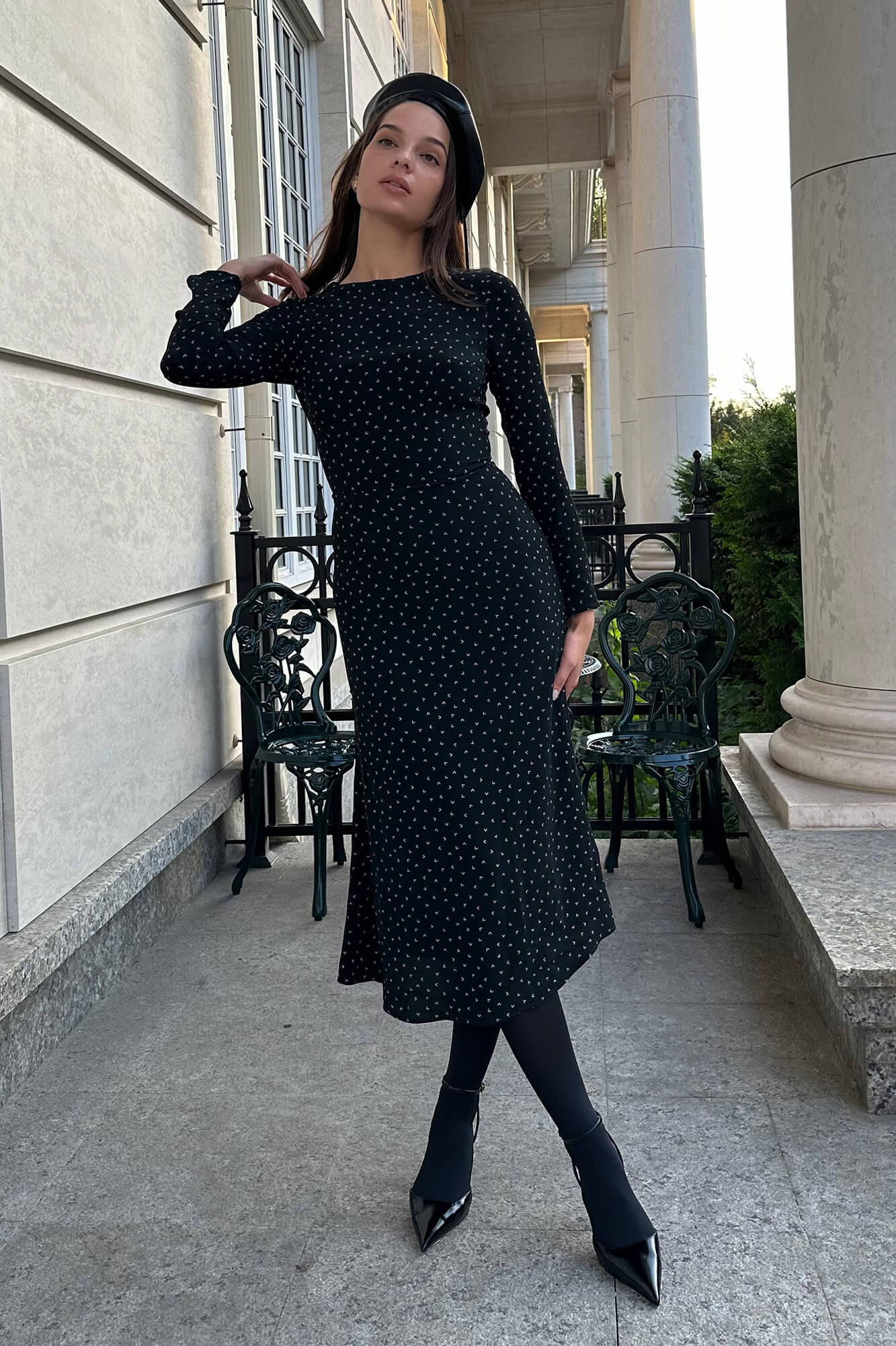 Godet Silhouette Long Sleeve Midi Dress