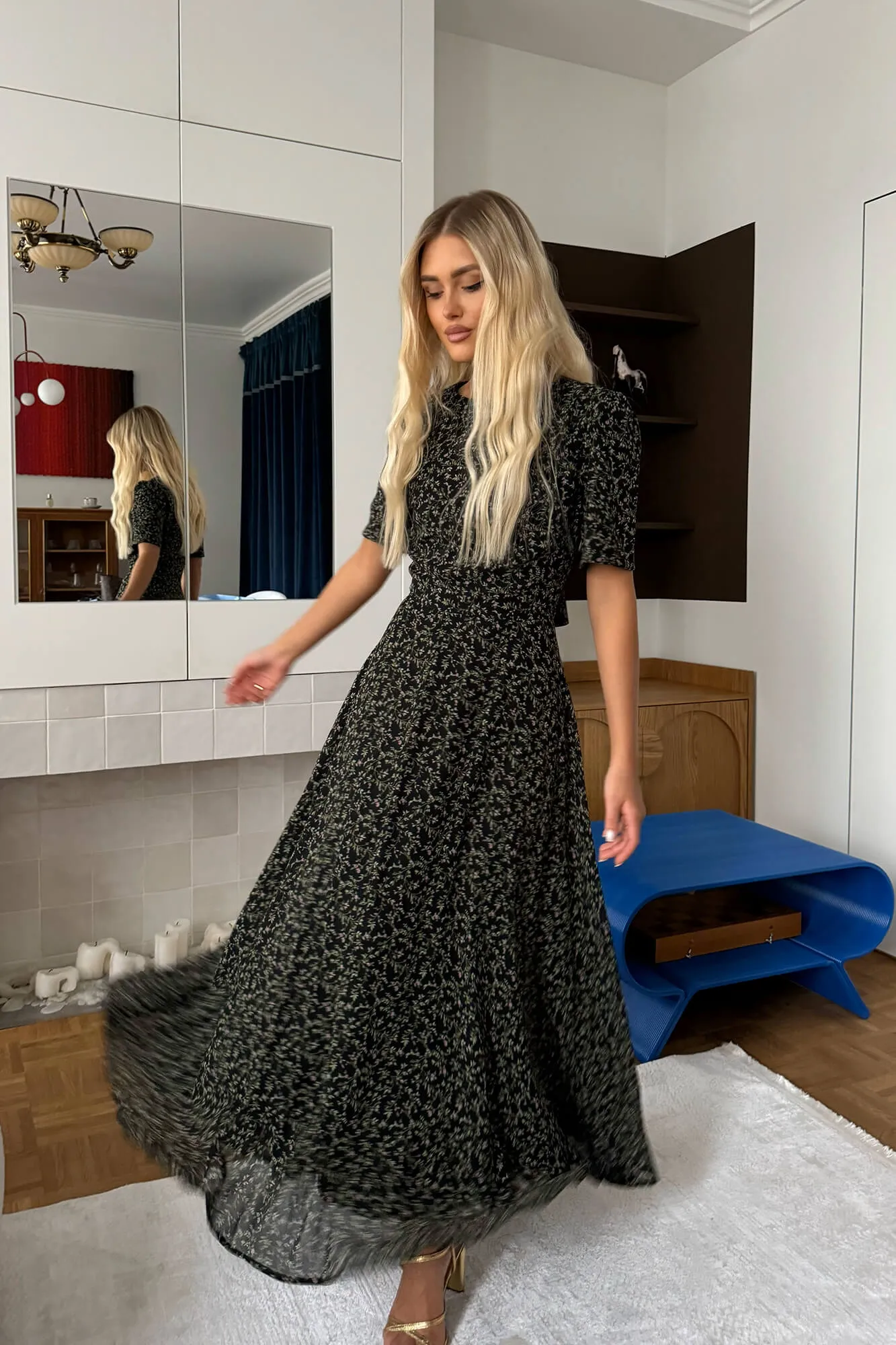 Short Sleeve Floral Midi Dress