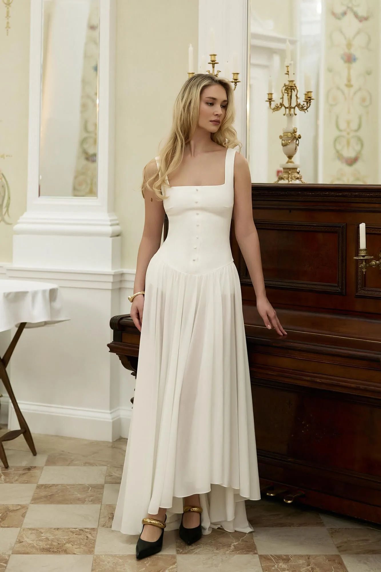 Maxi Dress With Buttons And Asymmetrical Skirt