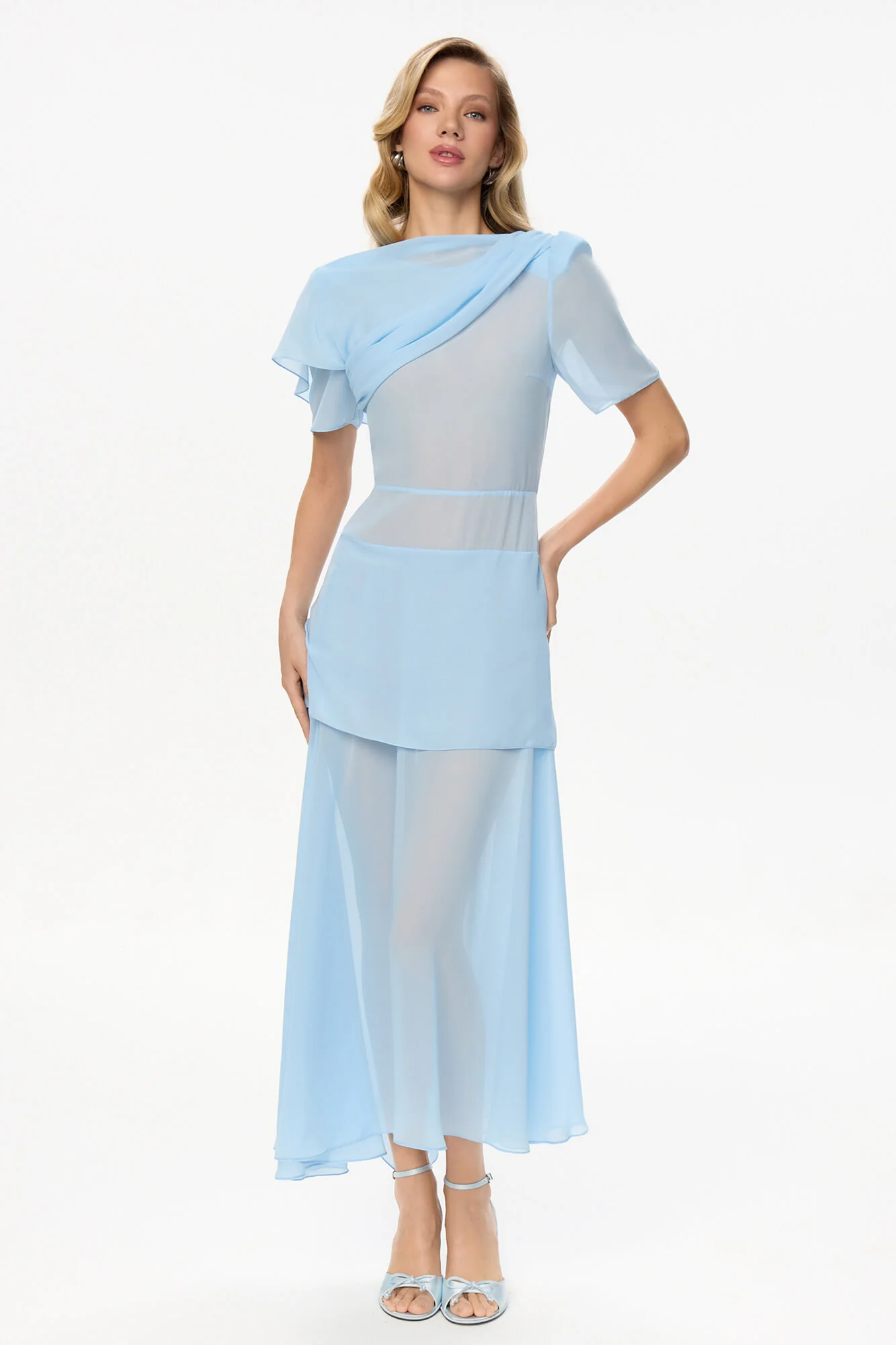 Chiffon Asymmetrical Midi Dress