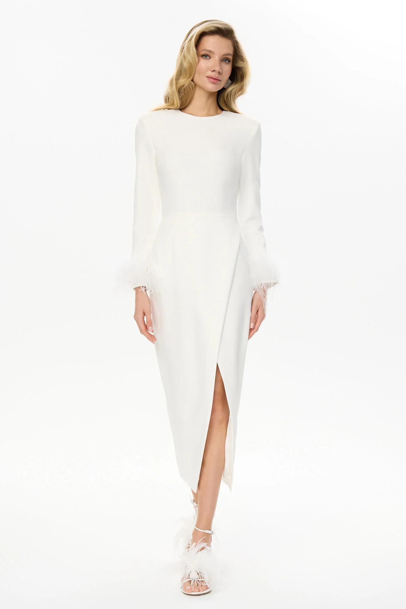 Wrap Feather Sleeve Midi Dress