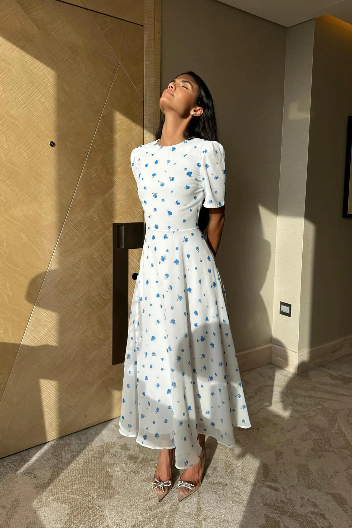 Short Sleeve Floral Midi Dress