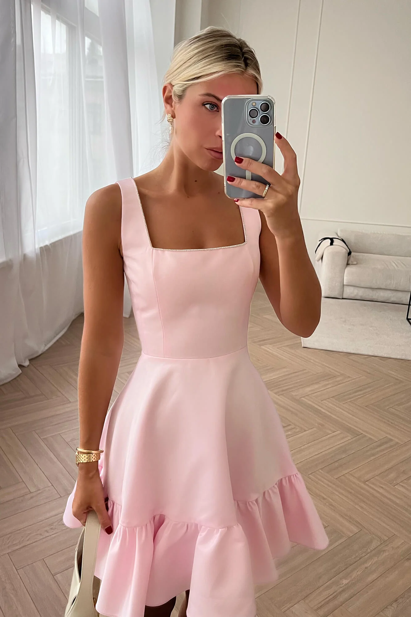 Bottom Flounced Strap Mini Dress